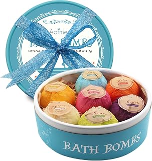 Aofmee 7 Pack Natural Bath Bombs Gift Set - Essential Oil Fizzies for Women Kids, Relaxing Spa Bombs Birthday Mothers Day Gift