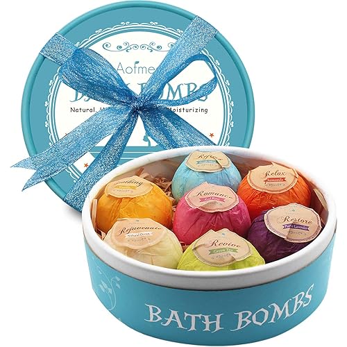 Aofmee Bath Bombs, 7pcs Bubble Bath Bombs for Women, Natural Handmade Fizzies Gift Set, Spa Organic Bathbombs for Kids, Essential Oil Personal Care Bath Gift for Birthday Mothers Day Christmas