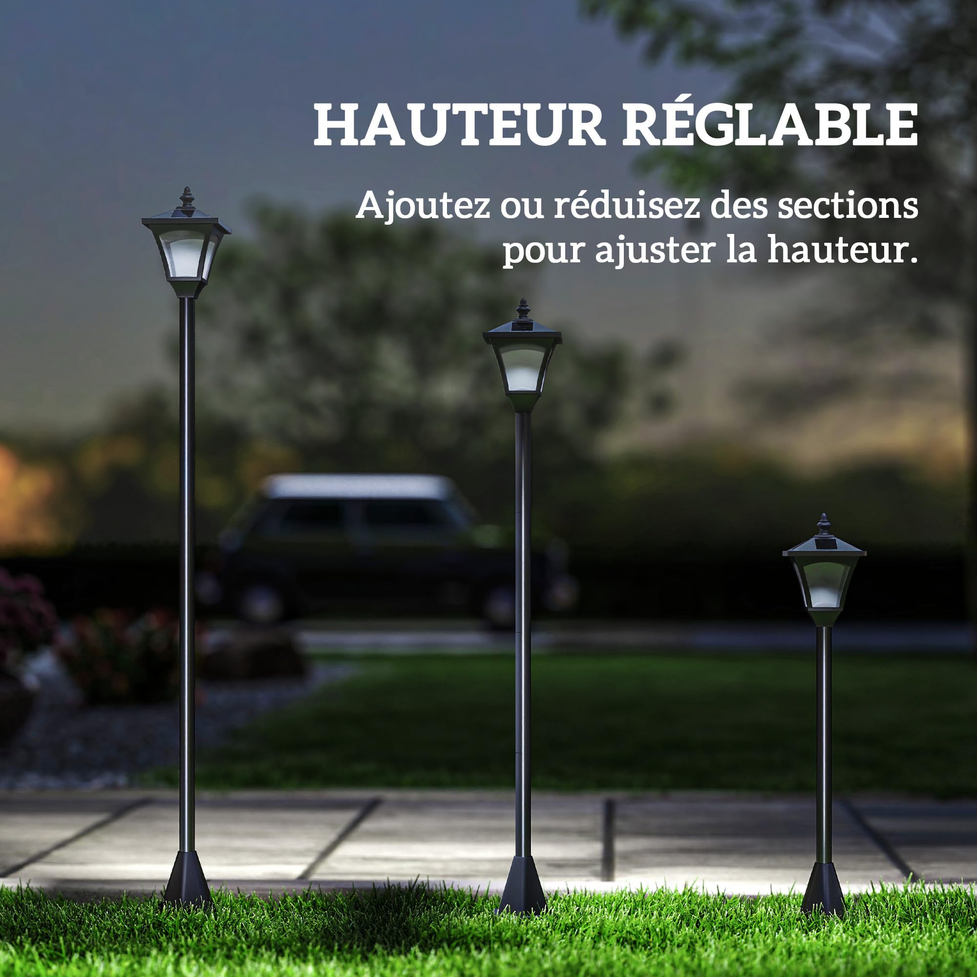 Outsunny Lot de 2 Luminaires Extérieurs Solaire 15L x 15l x 120H cm Noir