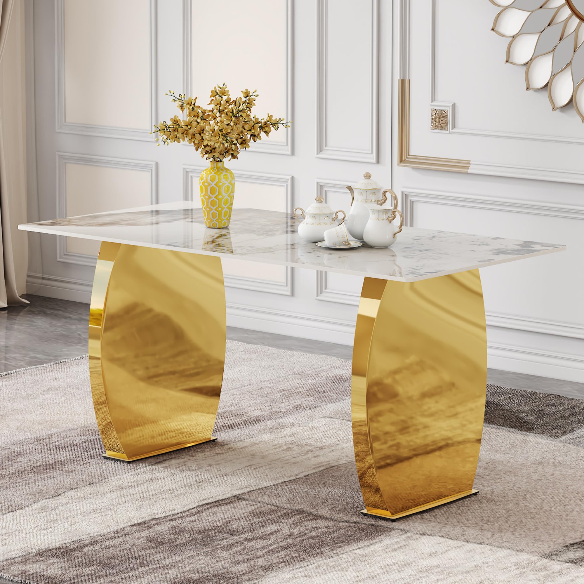 【送料無料】Marble Counter Table Amazon.com - White Marble Dining Table for 4-6,Modern