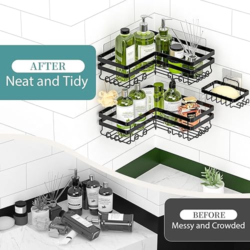 Miniatura 5 de StorageRight Organizador de ducha esquinero, paquete de 3 accesorios de baño adhesivos con soporte para jabón, estante organizador de ducha de acero