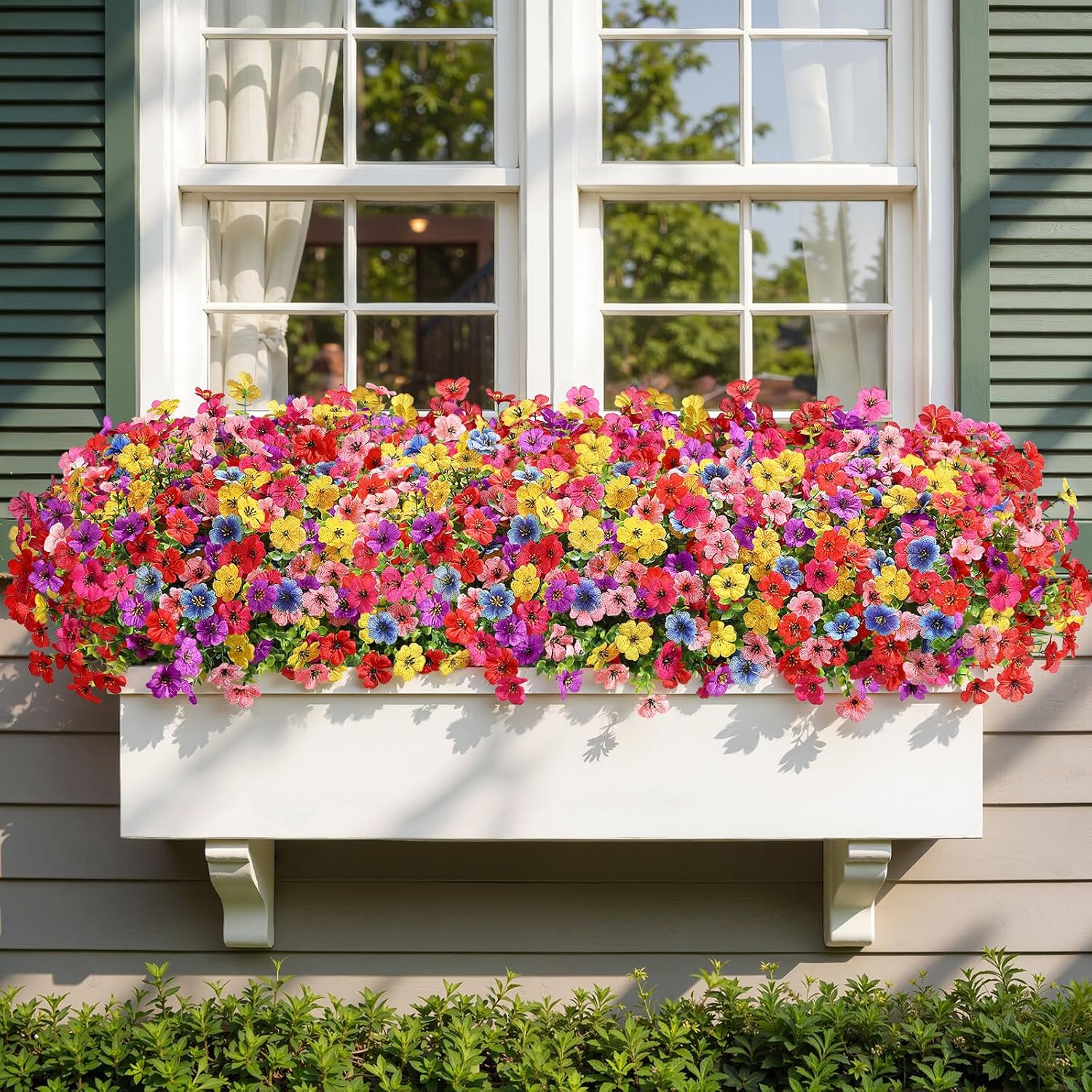 Alupssuc 32 Bundles Artificial Flowers for Outdoors Decoration, UV Resistant Silk Faux Floral Spring Fake Plastic Plants Greenery for Outside Indoor Home Garden Porch Window Box Decor, Mix 6 Colors