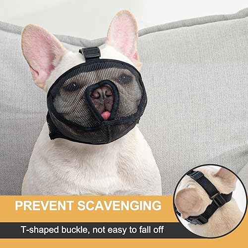 Miniatura 3 de Ohcozzy Bozal corto para perro, bozal de malla Breathe Bulldog con hebilla ajustable, perro para morder ladrar y masticar (XL, negro)