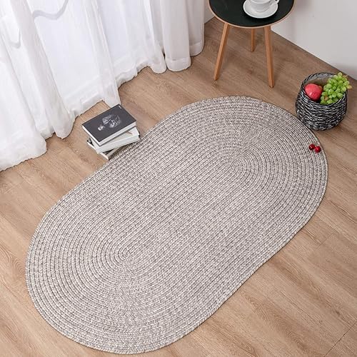 DECOMALL Alfombras trenzadas de color azul, ovalada para interiores y exteriores, para vestíbulo, lavandería, dormitorio, 4 x 6 pies, color gris