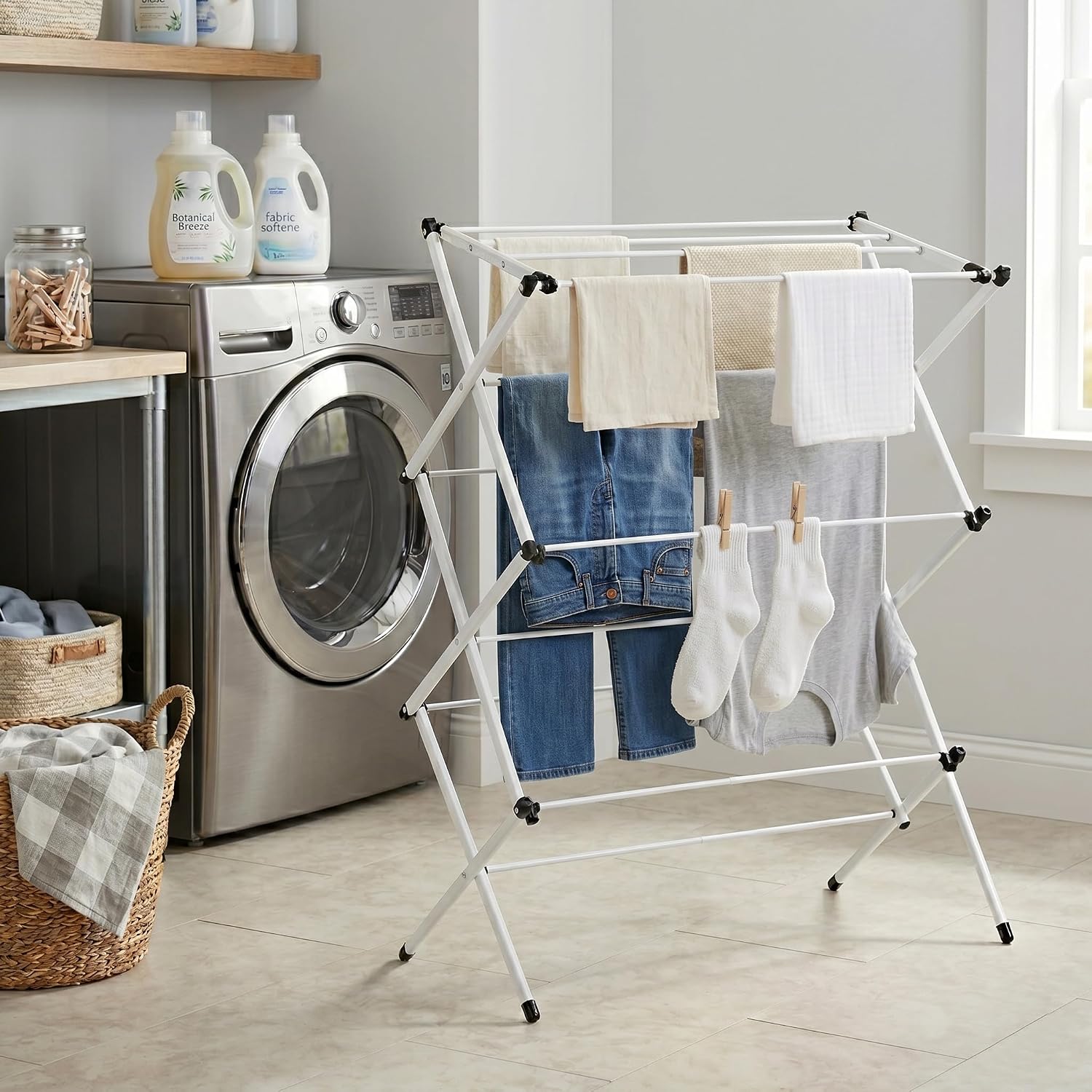 Honey-Can-Do Large Folding Metal Clothes Drying Rack - 31" Wide Oversized Laundry Stand - 26 Ft Drying Capacity - Heavy Duty Portable Airer for Bedding & Clothes - 42" Tall