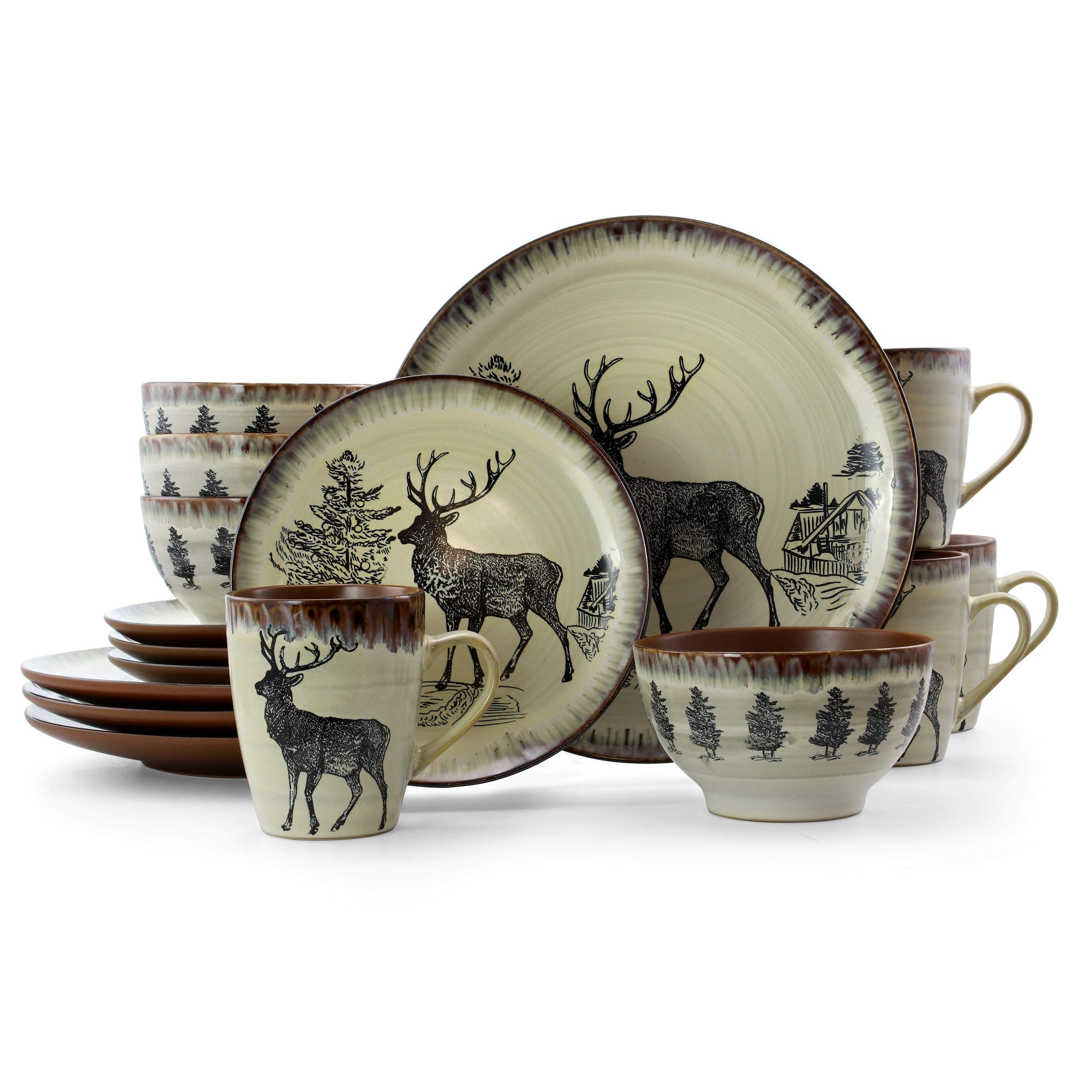 Amazon.com | Unknown1 Moose Piece Round Stoneware Dinnerware Set