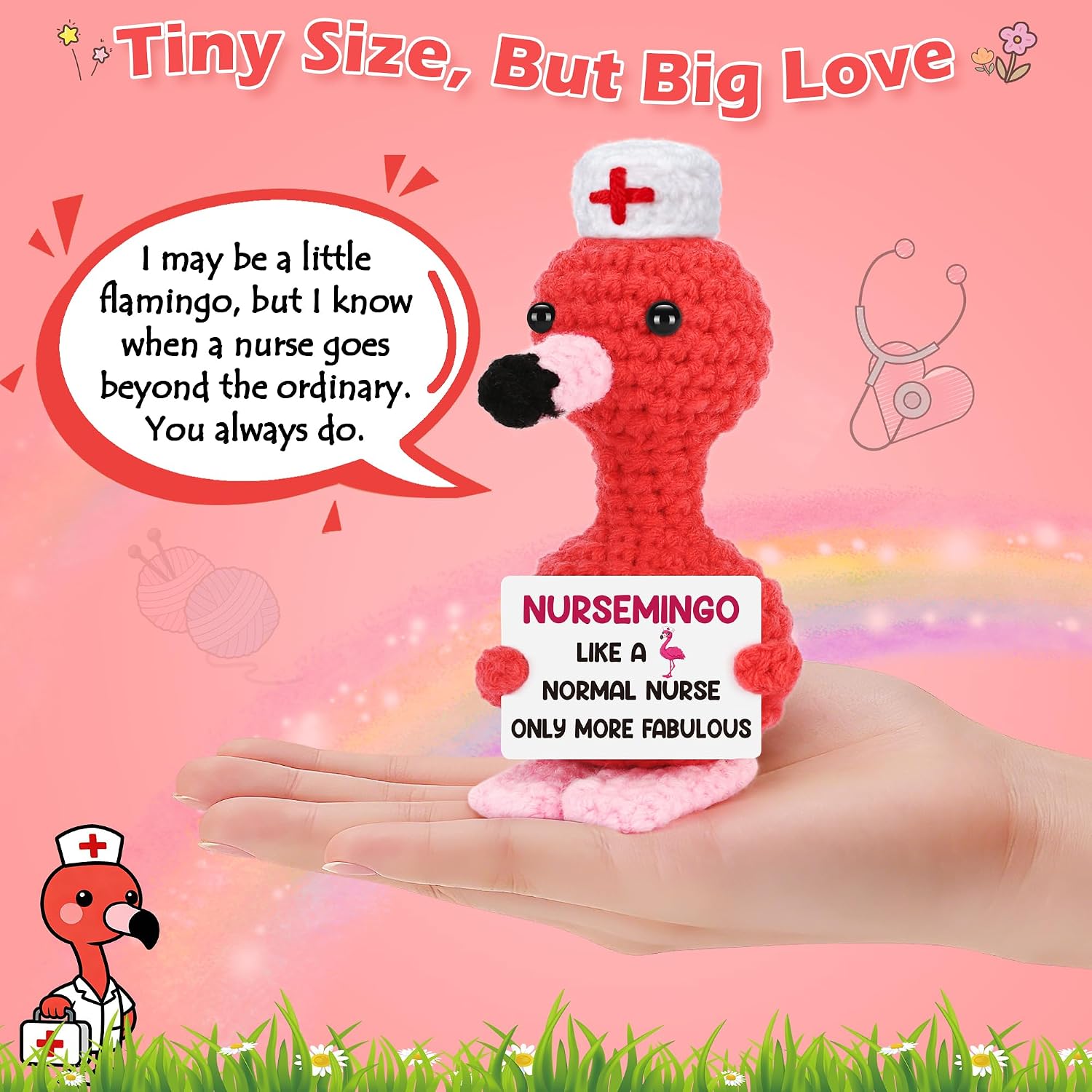 Nurses Gifts for Women Female, Christmas Nurses Appreciation Gifts for RN Thank You Gift for Practitioner LPN Nurse Graduation Gift for Nursing School Students Handmade Crochet Flamingo Presents image 2