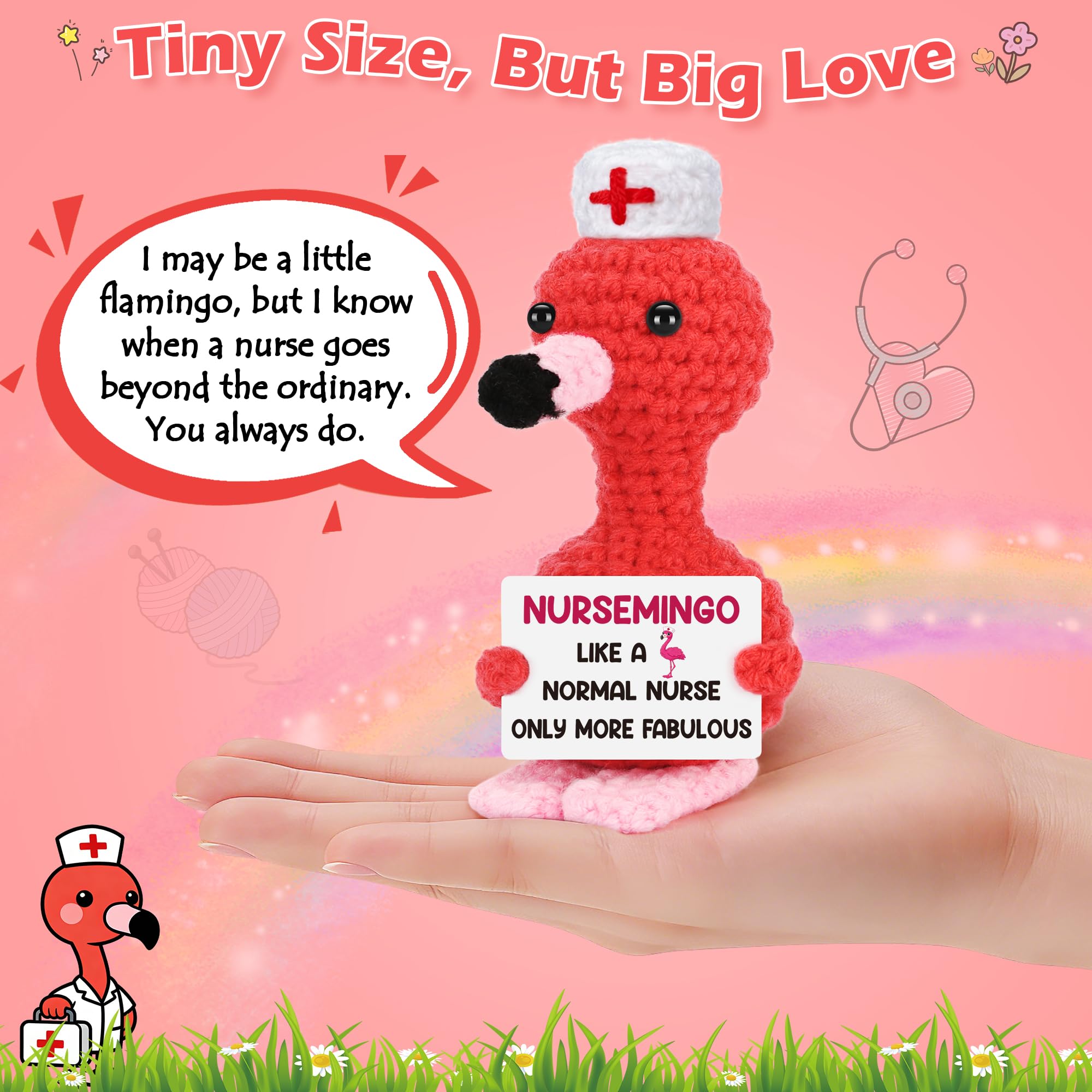 BdayPtion Nurses Appreciation Gifts for Women, Nurses Week Gifts for RN Thank You Gift for Practitioner LPN Nurse Graduation Gift for Nursing School Students Handmade Crochet Flamingo Presents