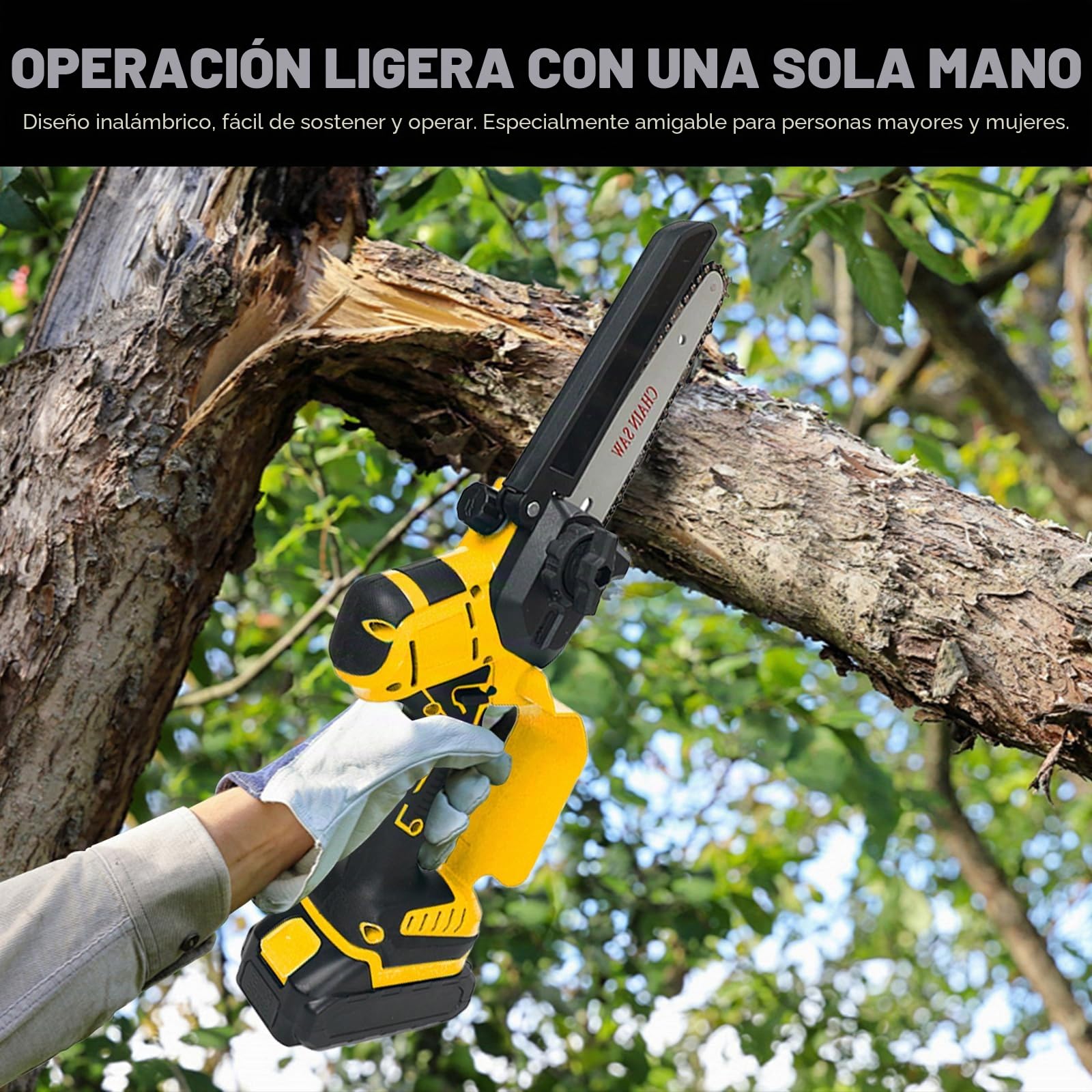 Mini Motosierra Bateria, 8 & 6 Pulgadas Motosierra Eléctrica Bateria | Motosierra Eléctrica Portátil Inalámbrica Compatible con Dewalt 20V Batería, con 4 Cadenas, para Podar Ramas (Sin batería)