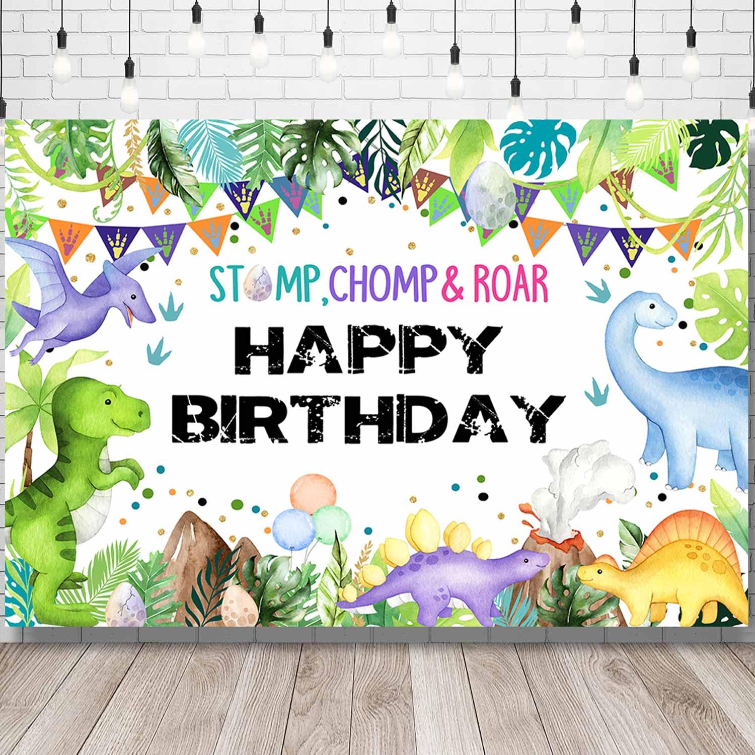 Sensfun Dinosaur Birthday Backdrop Watercolor Jungle Dinosaur World Happy Birthday Banner Boys Girls Roar Dinosaur Birthday Party Decoration Supplies