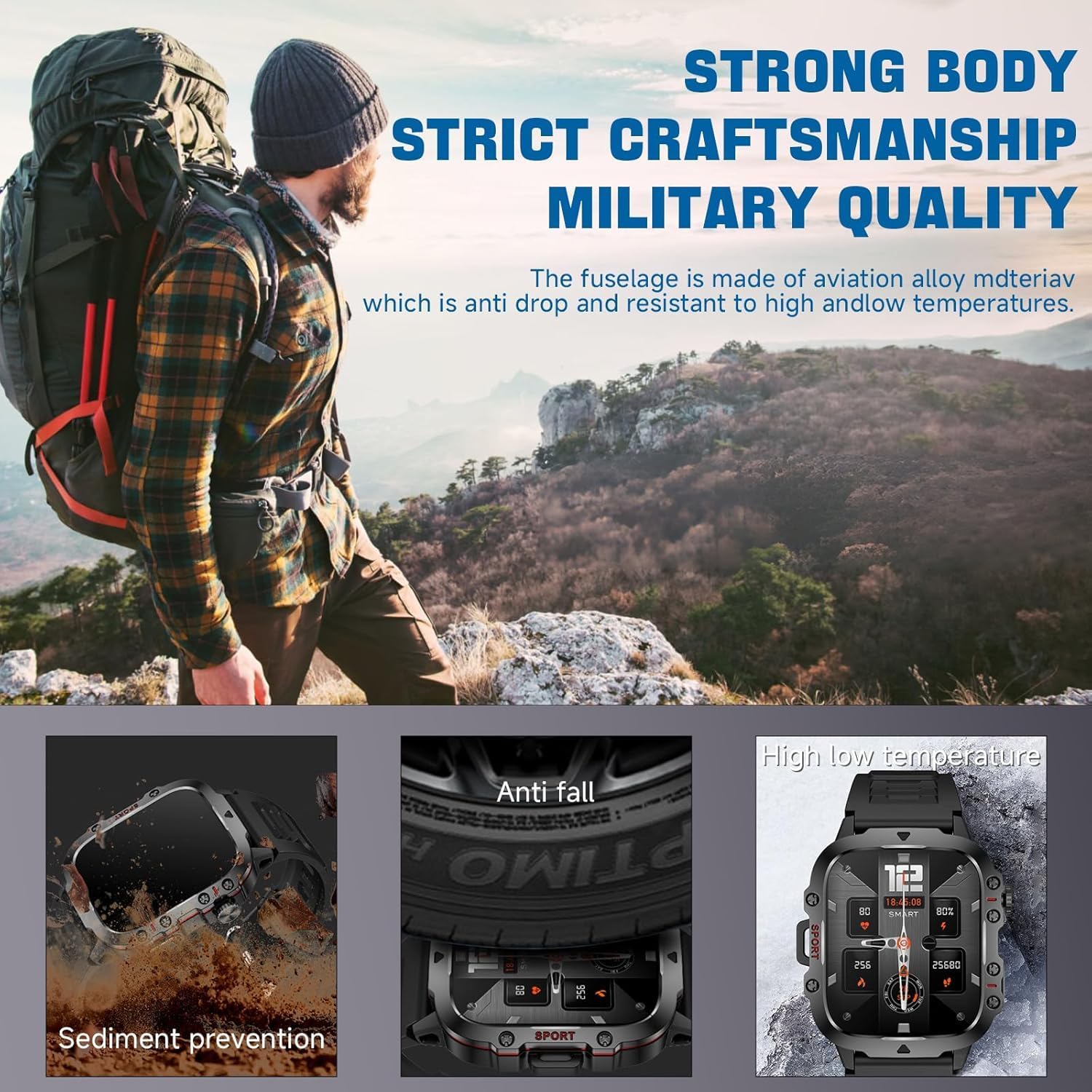 Blood Pressure Watch for Men, IP68 Waterproof Blood Pressure Watch, 1.96" High-Resolution Touch Screen Smart Fitness Tracker with 100+ Sport Modes for Android/iOS