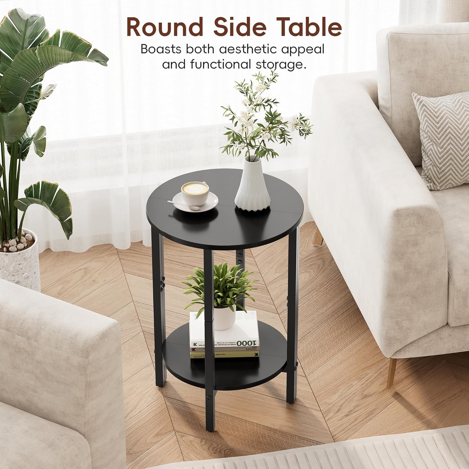 Vagusicc Side Table, Small End Table, Set of 2 Half Round Side Table for Living Room, 2 Tier Couch Side Tables, Small Round Coffee Table, Thin Accent Sofa Table Narrow Entryway Table, Black