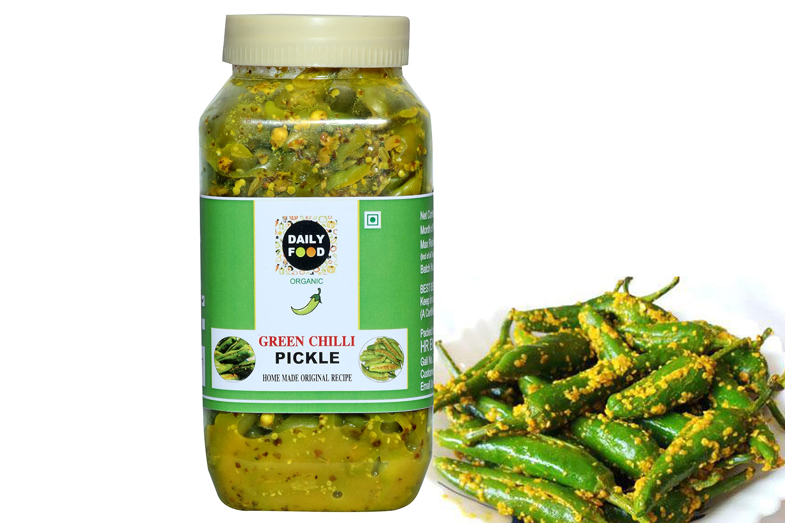 DAILY FOOD Homemade Organic Natural Rai Green Chili Pickle Hari Mirch Ka Achar (400gm)