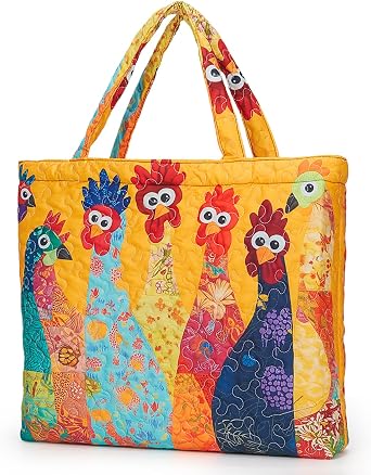HiTotes Quilted Tote Bags for Women Vintage Bookish Floral Tote Bag Unique Large Shoulder Bag Cotton Hobo Bag for Shopping