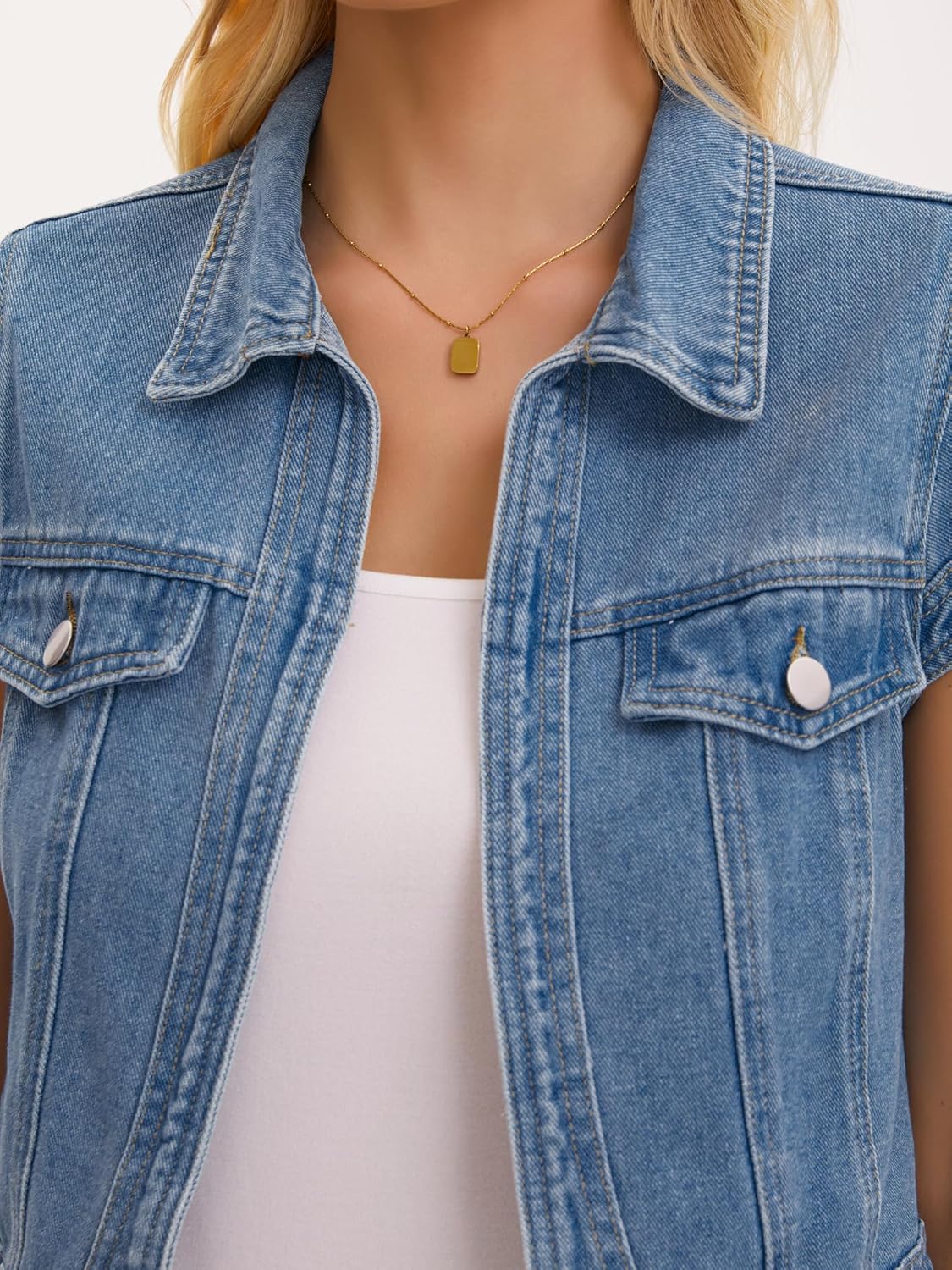 Womens Cap Sleeve Denim Jackets Shrug Spring Collared Open Front Cropped Jean Jacket