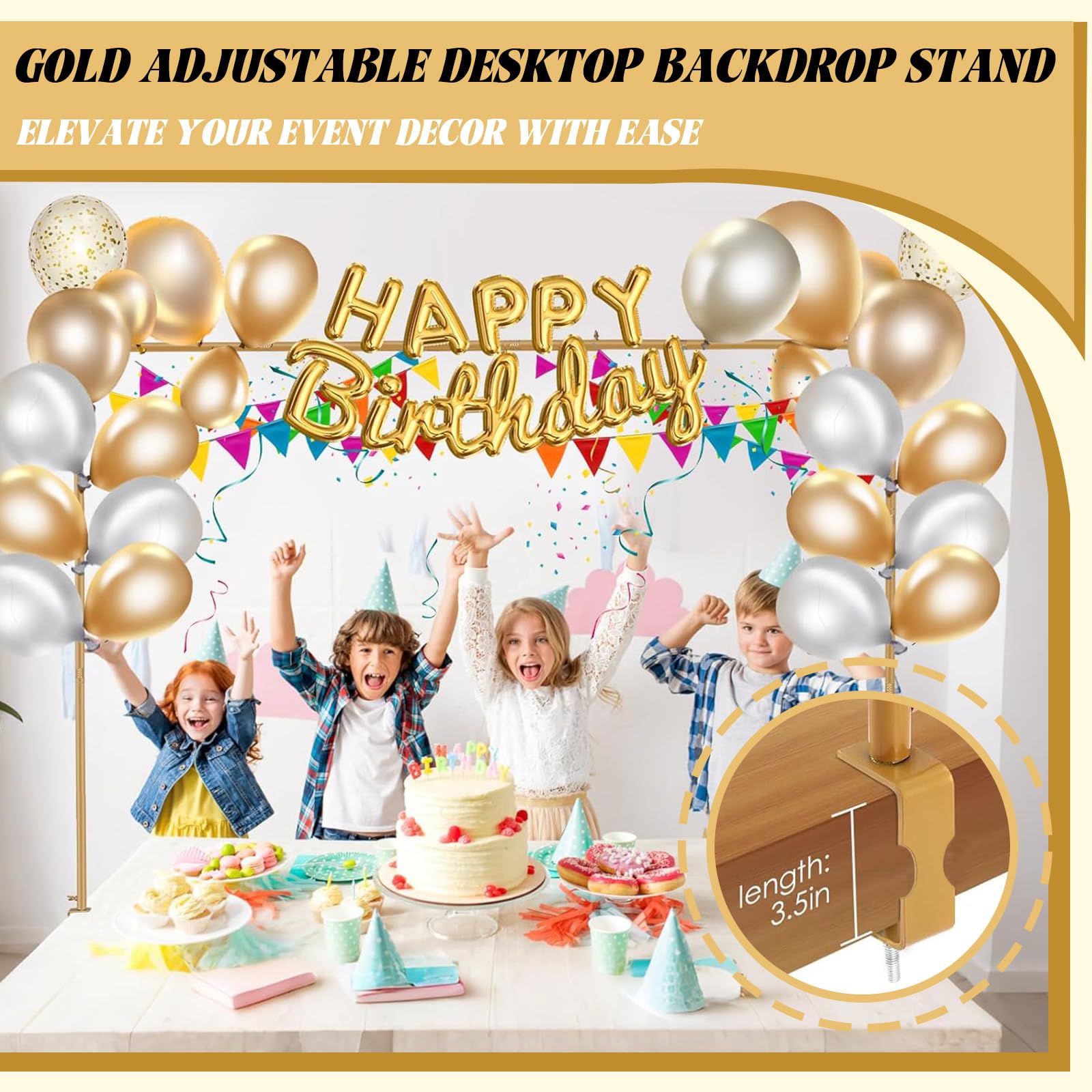 Arco de Mesa Ajustable, Soporte para Barra de Mesa con Abrazaderas Barra Decorativa para Mesa 150 a 220 cm Soporte de Arco de Globos para Bodas Decoración de Fiesta Cumpleaños