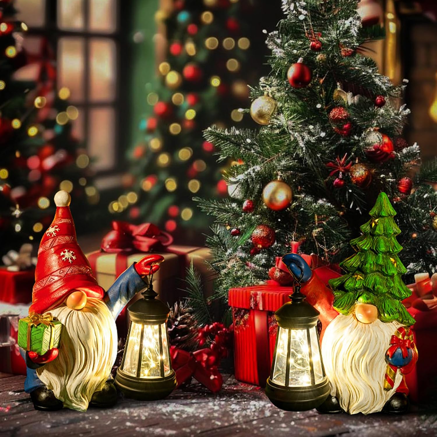 Solar Christmas Gnome Garden Decor Xmas Tree Gnome Outdoor Statue with LED Lantern - Winter Gnome Christmas Holiday Porch Patio Yard Home Decor Gifts for Mom Women, Xmas Tree Gnome - Image 7