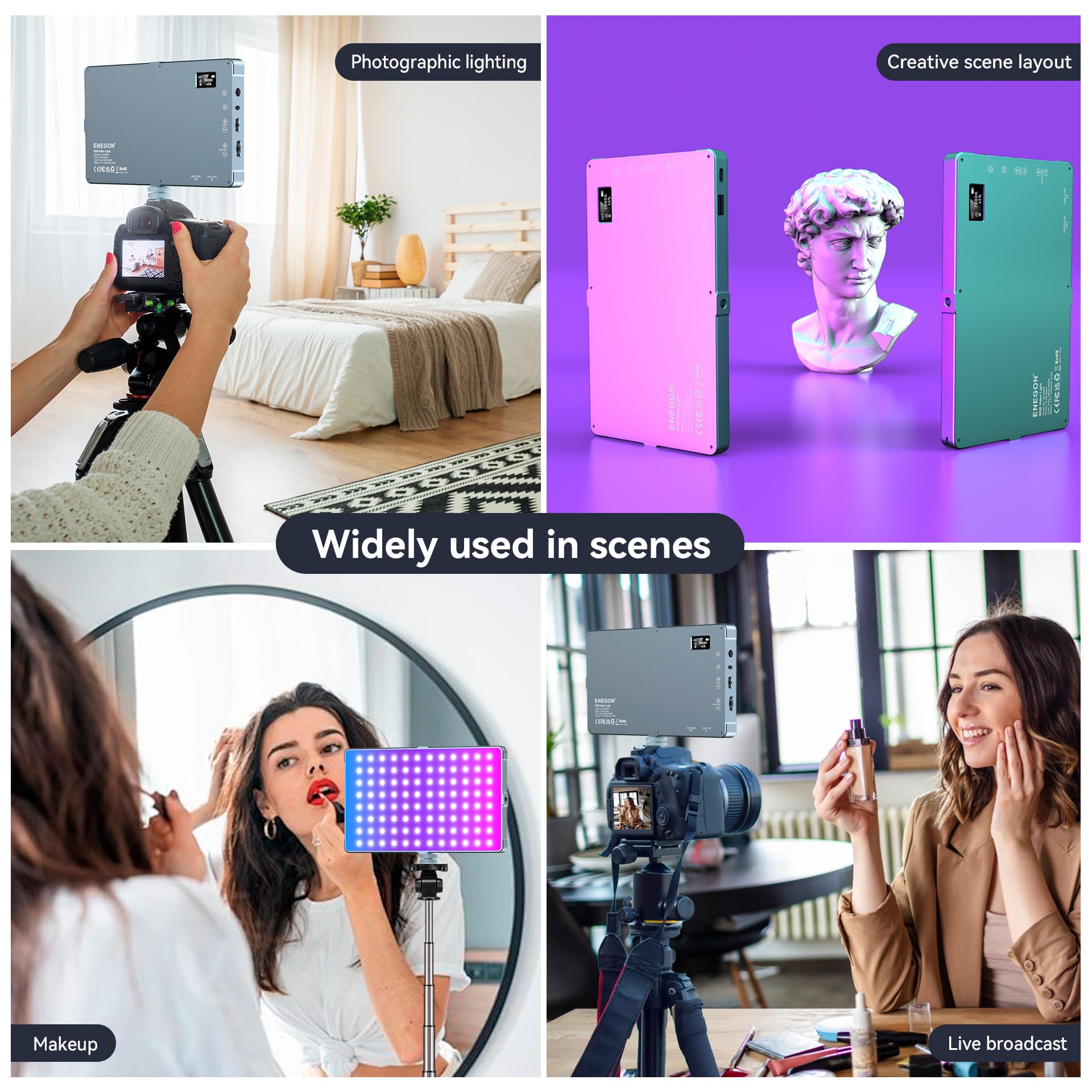 ENEGON 4000mAh Rechargeable Mountable Bicolor LED Video Light with Mini Panel for Professional DSLR Cameras | Photo Video Lighting Long Battery Life | Fits for iPhone Sony Canon Nikon Fuji Panasonic: RGB 276 LED