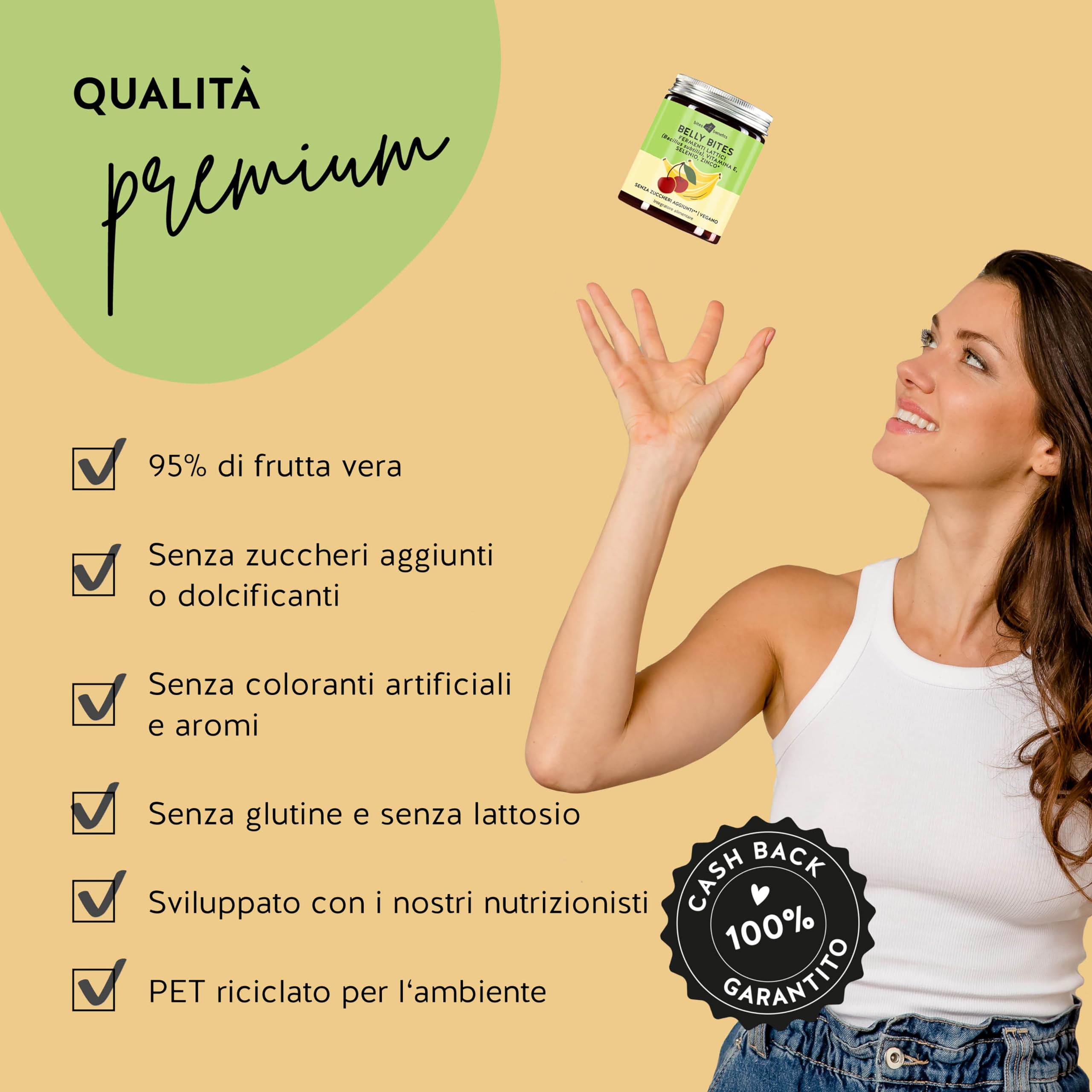 Belly Bites con fermenti lattici - di batteri intestinali per una sana digestione e benessere - Vitamina E, selenio, zinco - Senza zucchero e dolcificanti - 30 pezzi - Vegan - Bears with Benefits