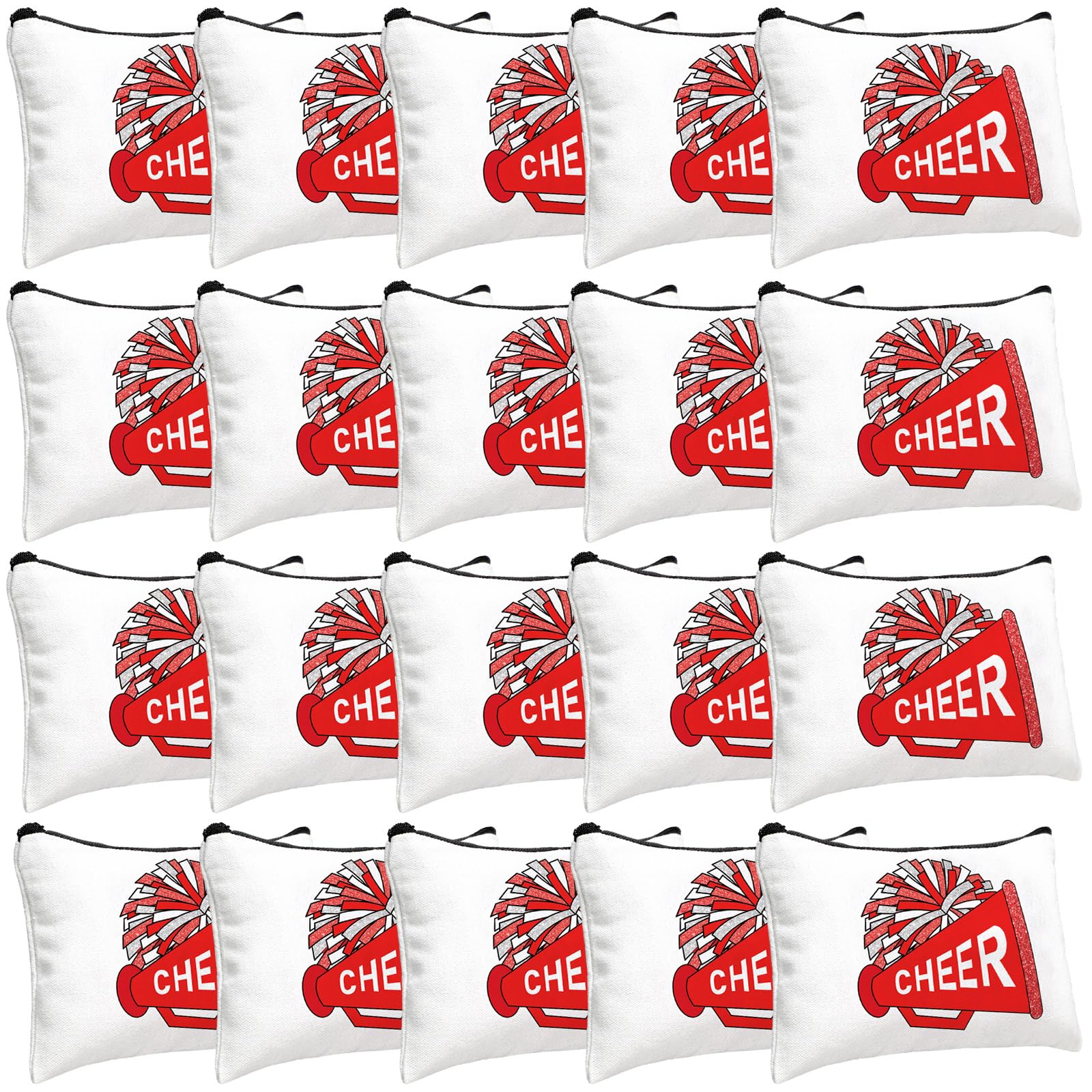 20 Pcs Cheer Makeup Bag Cheer Teams Gifts Canvas Makeup Case Cheerleader Teams Gifts Zipper Pouch for cheerleading Teammates Party Supplies(Red)