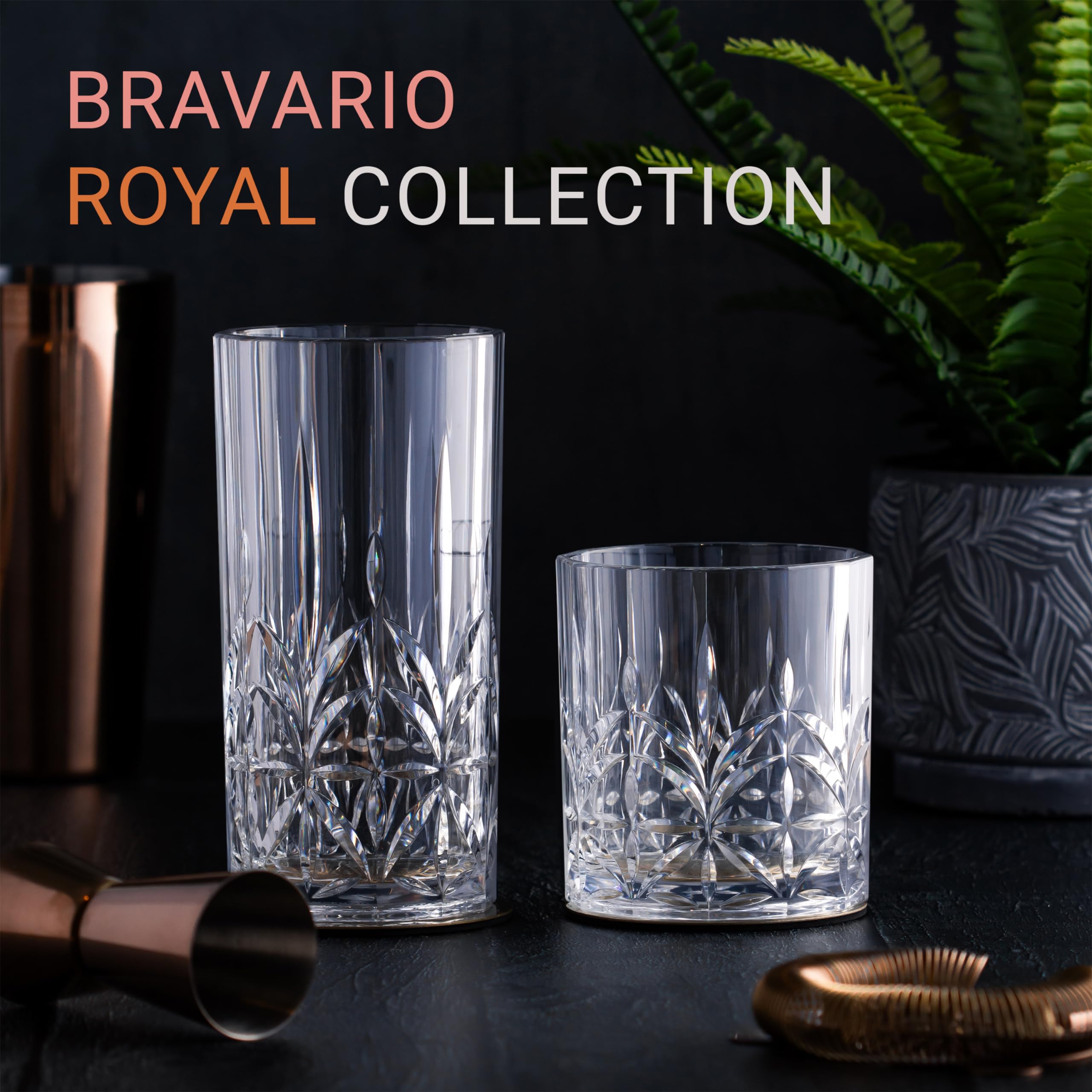 Bravario Vasos de plástico irrompibles para agua potable, aptos para lavavajillas, vasos 100 % Tritan, sin BPA, inastillables, para exteriores, 18 onzas, juego de 6