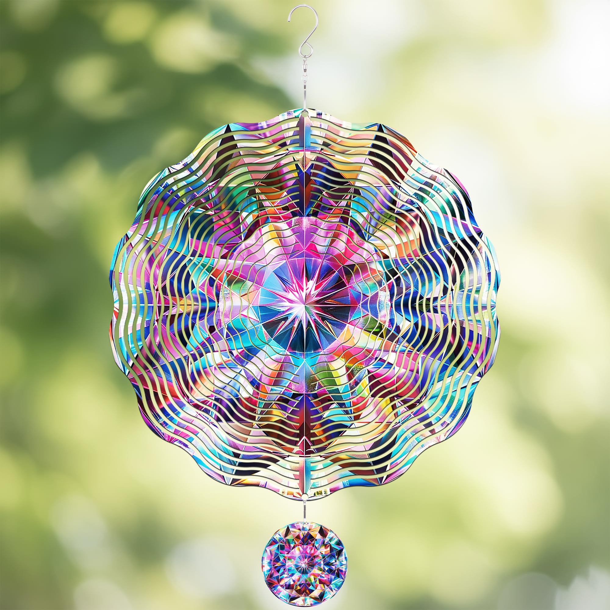 Metal Wind Spinners Outdoor - 3D Diamond Kinetic Spinning Hanging