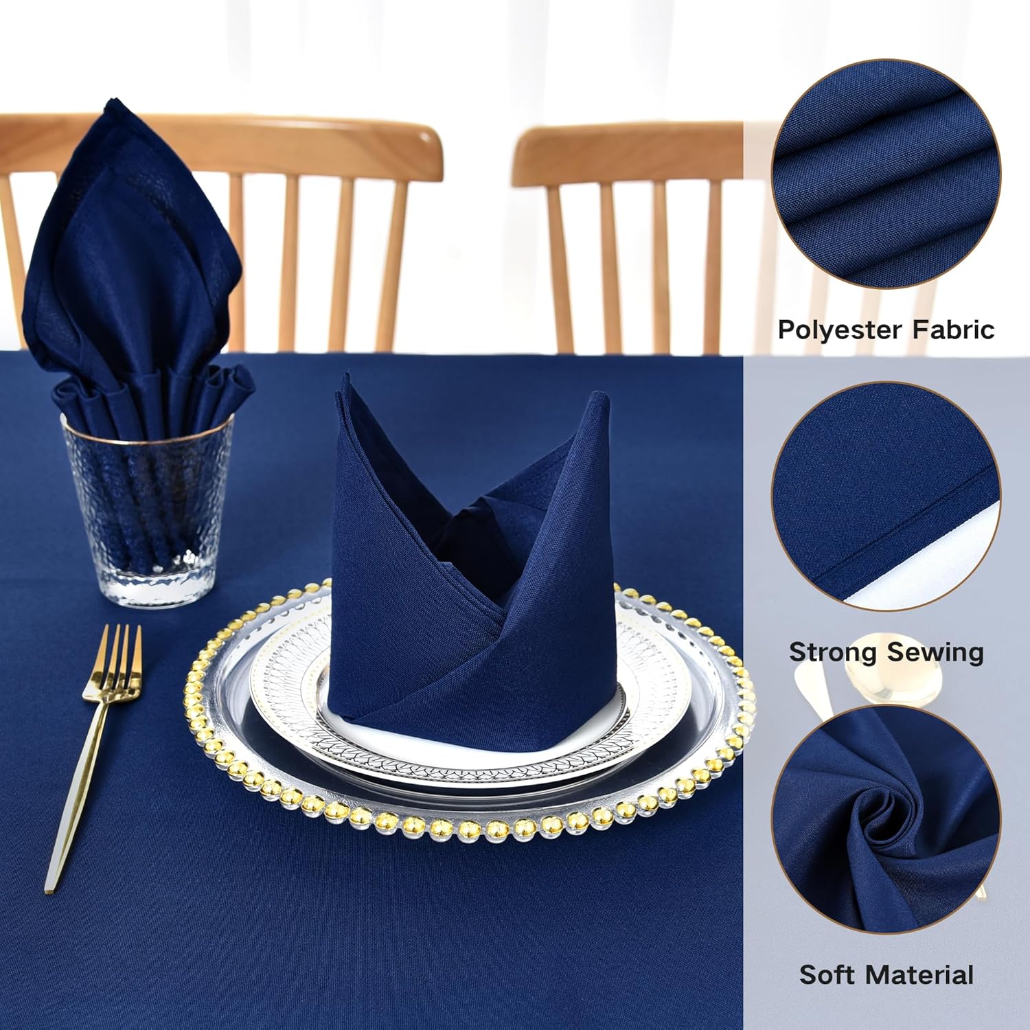 Oval Tablecloth 60X84 Inch Navy Washable Table Cloth and Cloth Napkins Set of 12 Reusable Dinner Napkin Square 18X18 Inch for Dinning Home Restaurant Wedding