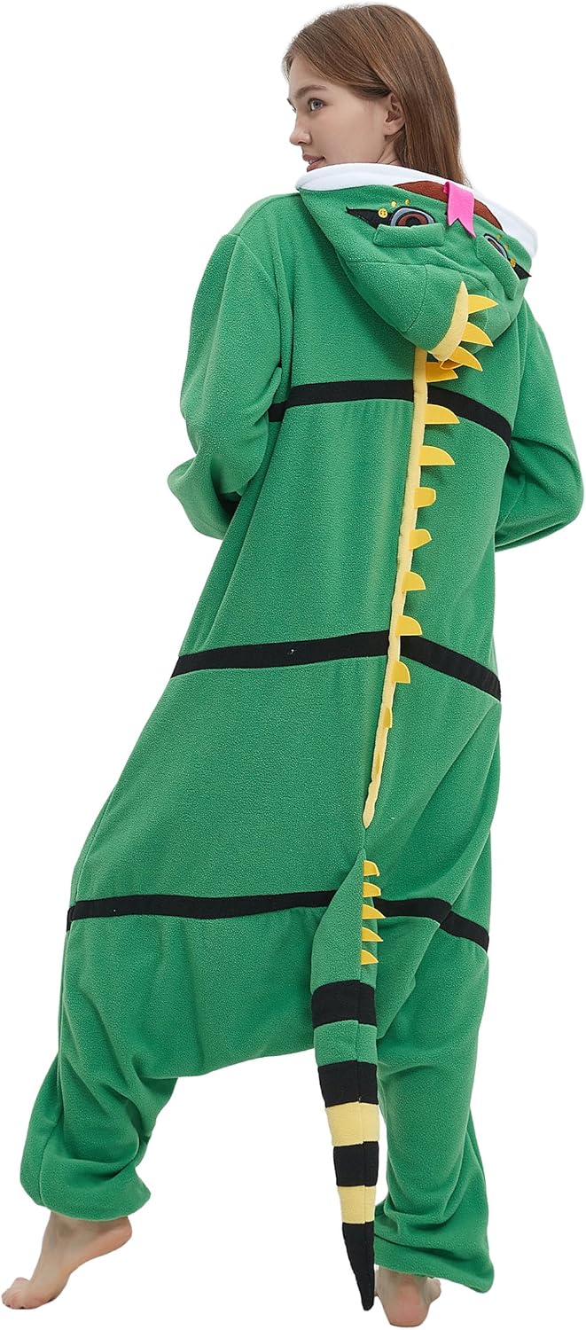 DELEY Unisex Green Lizard Costume Adult Onesie, One Piece Pajamas, Halloween Cosplay Costumes Homewear Jumpsuit