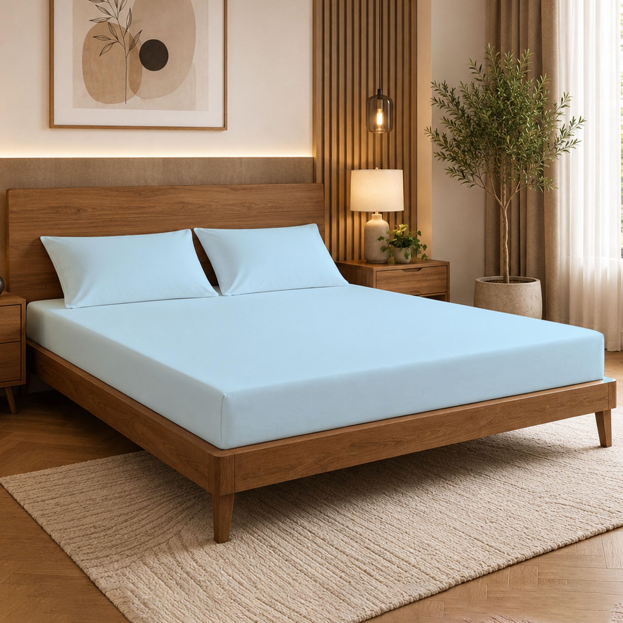 RELIANCE Bedding 3-Piece Double Fitted Sheet Set – 100% Egyptian Cotton, 400 Thread Count, 25cm Deep Pocket Double Bed Sheet with 2 Pillowcases, Soft & Breathable Luxury Bedding