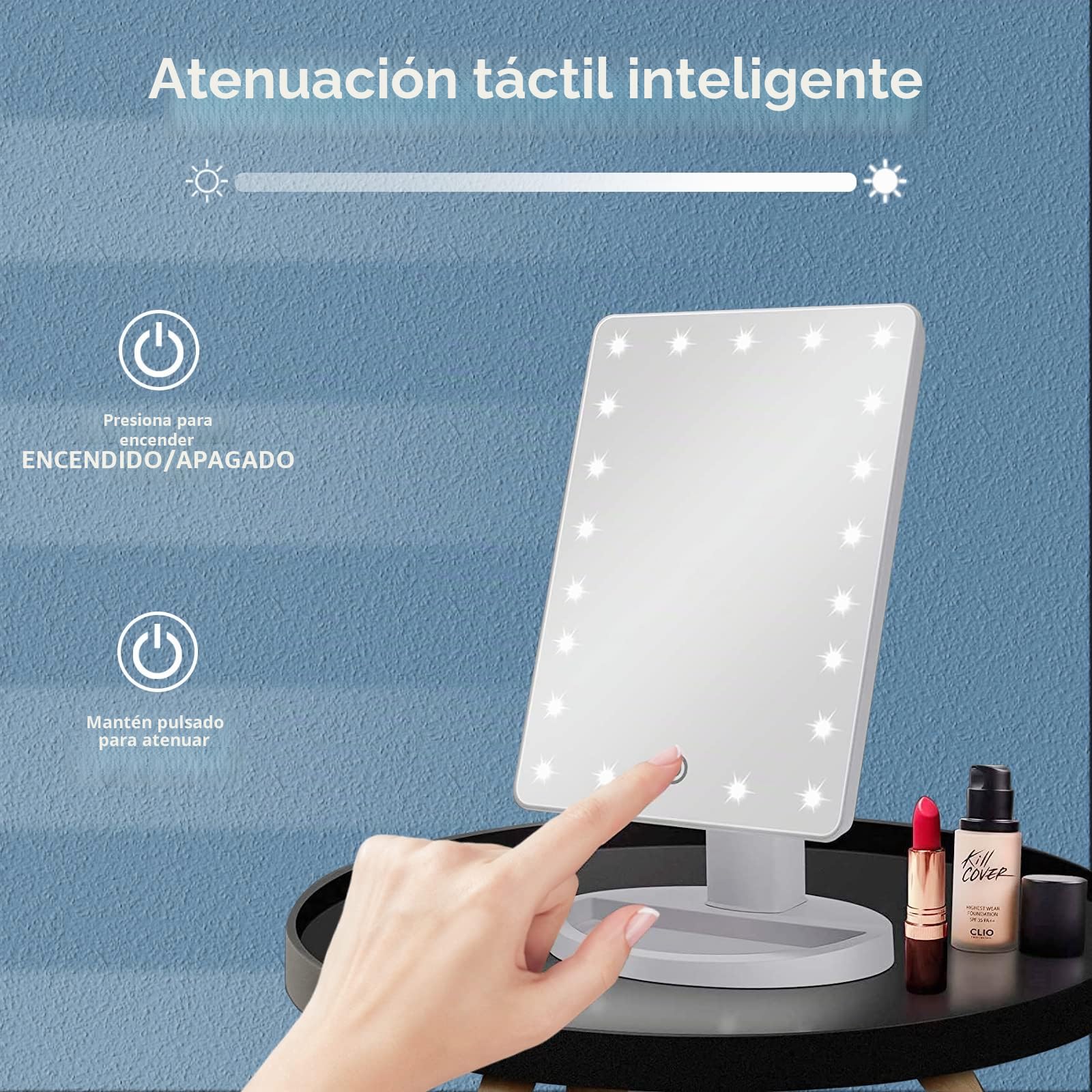 Nestling Espejo Maquillaje con Luz 16 Led,Espejo Aumento 1X/10X,Espejo de Tocador con Pantalla Táctil, Espejo de Maquillaje Rotación de 180° Fuente de Alimentación Dual-Regalos Originales para Mujer
