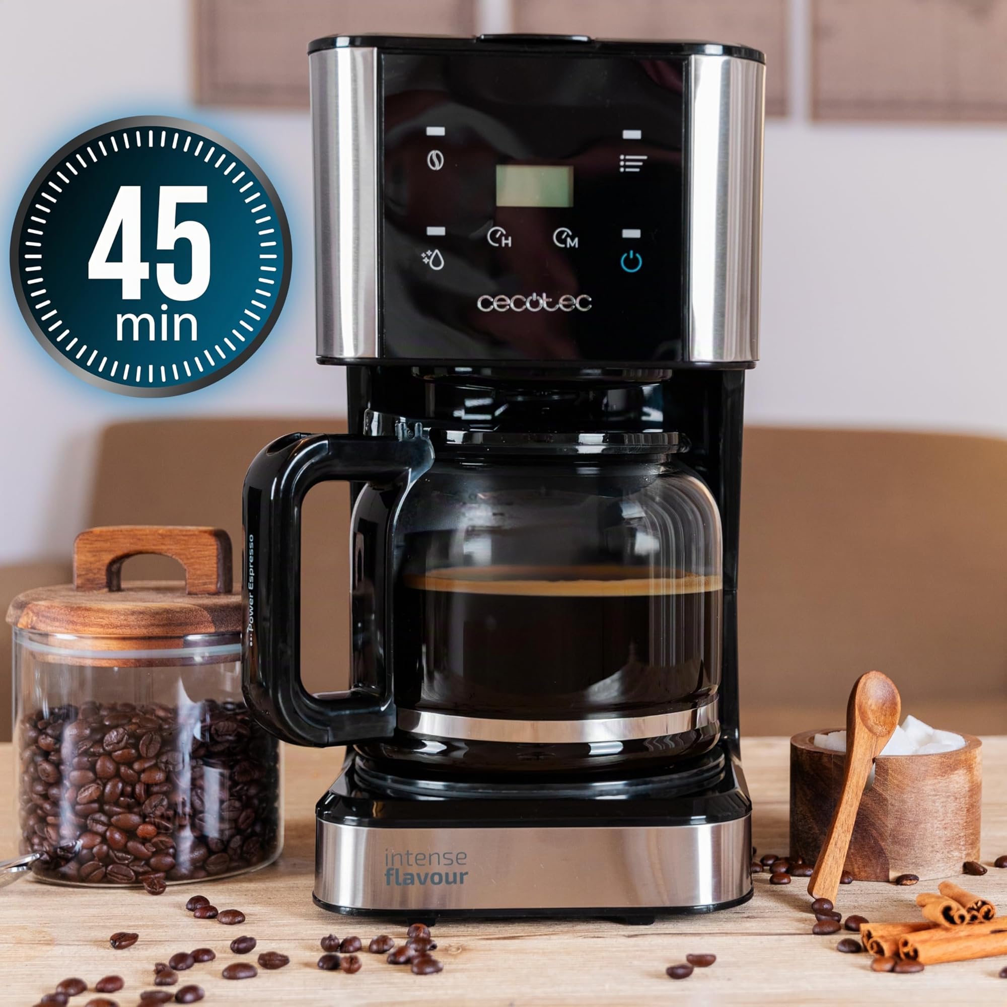 Cecotec Macchina Caffè Americano - Caffettiera a Goccia Coffee 66 Drop & Touch. 950 W, 1,5 L, 12 Tazze, Pannello tattile, Caraffa in vetro, Timer 24h, 6 interruttori, Filtro a rete riutilizzabile