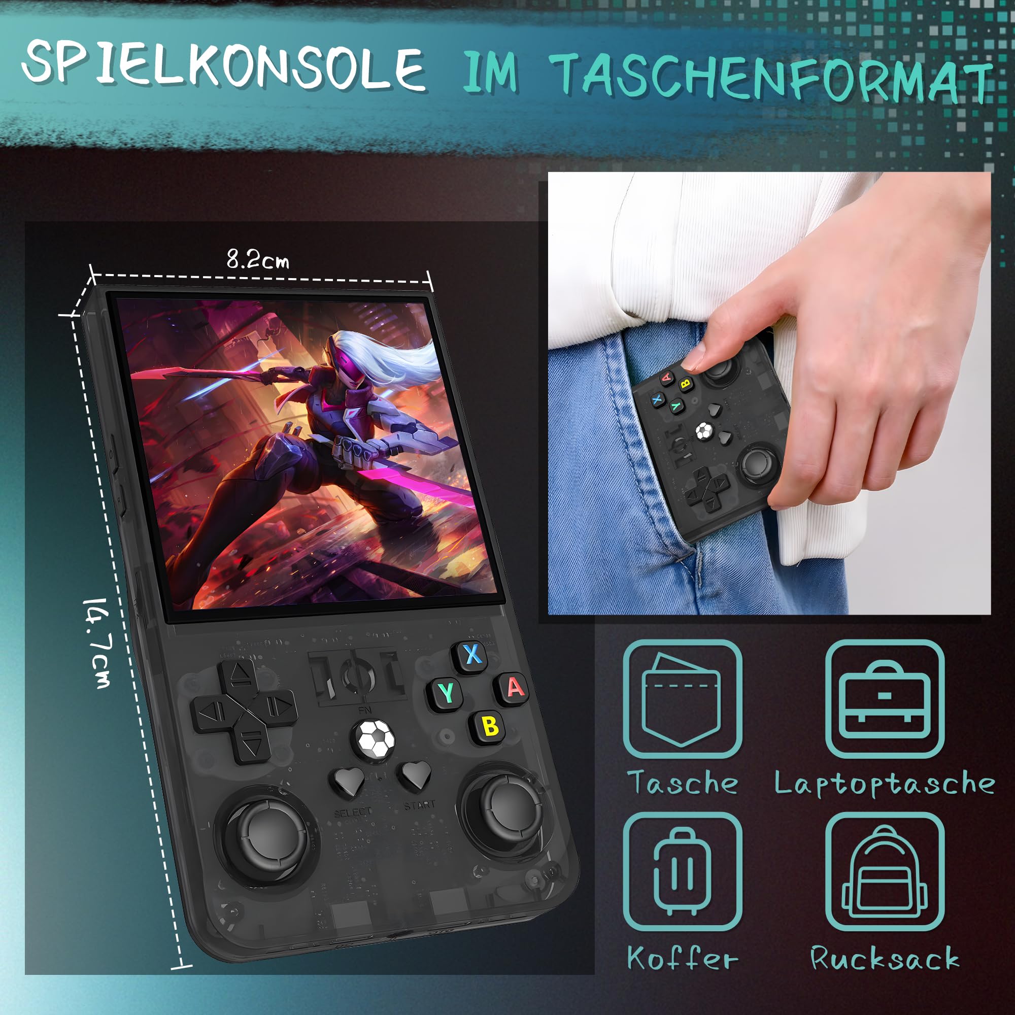 R36MAX Retro Handheld Spielkonsole, 256 G über 40.000 Spiele, 4-Zoll-IPS Retro Konsole, Linux-System, 4000-mAh-Akku, Unterstützt Mehrere Emulatoren,Tragbare Mini-Arcade(Schwarz)