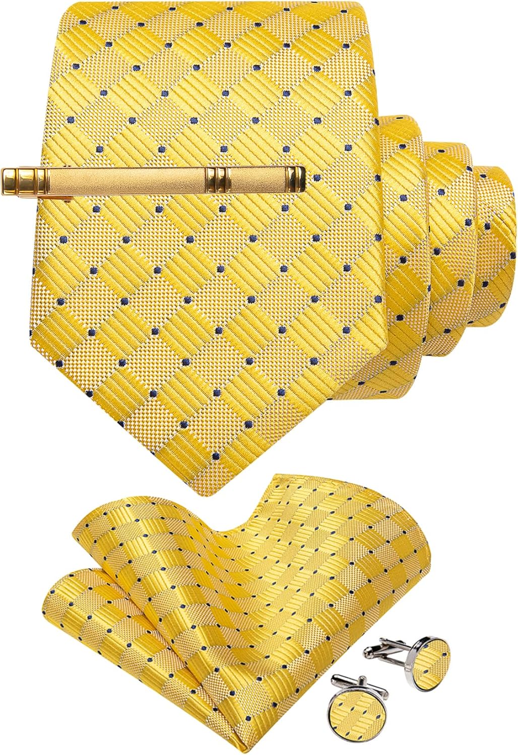 Silk Ties for Men Paisley Floral Striped Necktie and Pocket Square Cufflinks Tie Clip Set 4PC - Image 3