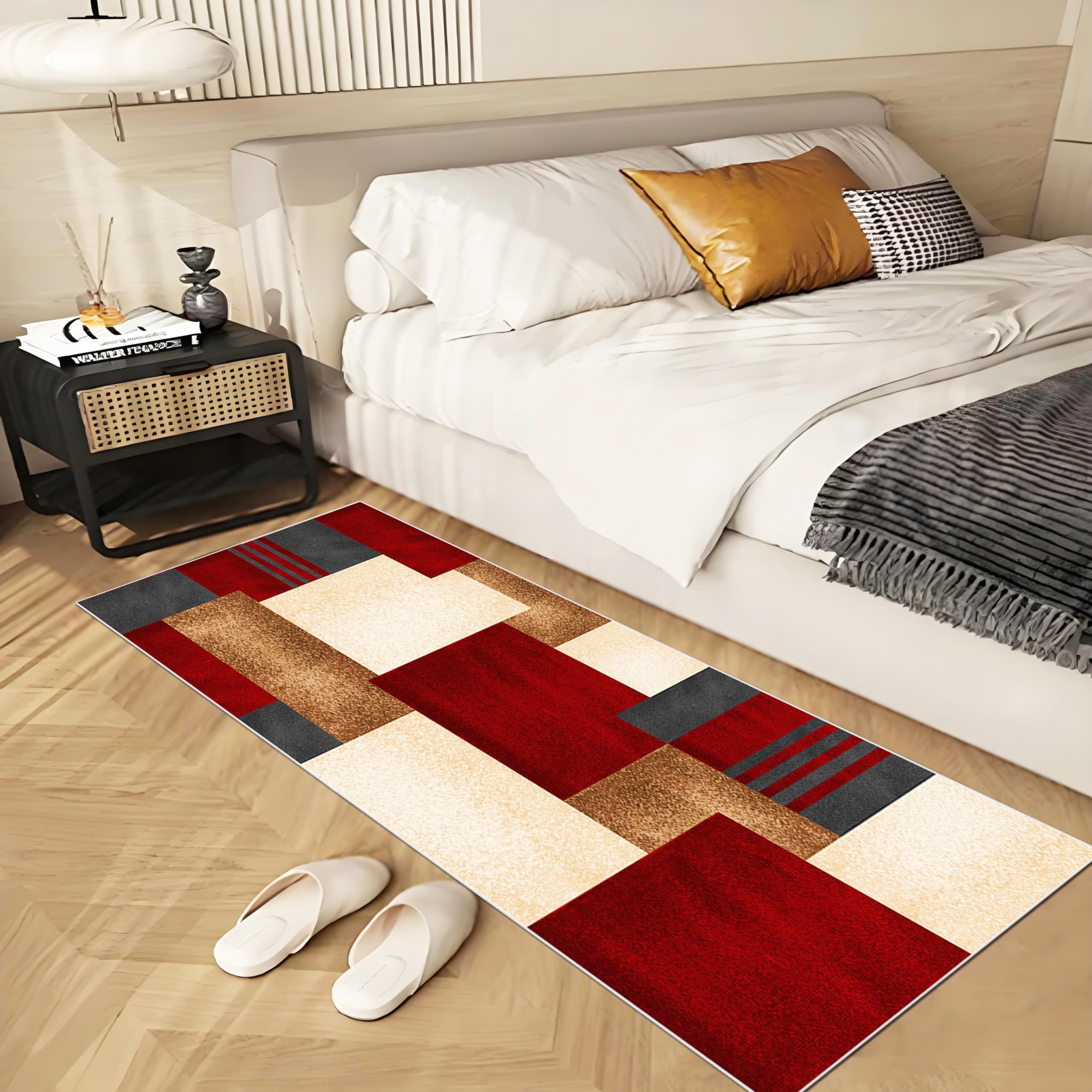 Läufer Teppich für Flur Lang rutschfest Küchenläufer Teppich Läufer für Küche Waschbar Teppichläufer Flur 100 x 250 cm Teppich Innen Küchenteppich für Eingang Schlafzimmer Rot