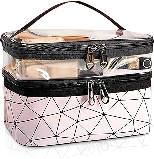 حقيبة المكياج - اكتشف منظم مستحضرات التجميل ثنائي الطبقات المصمم لجميع مستلزمات التجميل الخاصة بك، يتميز بتصميم واسع مثالي للسفر والاستخدام اليومي.