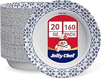 Jolly Chef 160 Pack 20oz Soak Proof Heavy Duty Disposable Paper Bowls - Printed Bulk for Parties, Picnics, Dinners