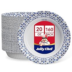 JOLLY CHEF 160 Count Paper Bowls 20 oz Soak Proof, Heavy Duty Printed Disposable Bowls Bulk for Dinner or Lunch…