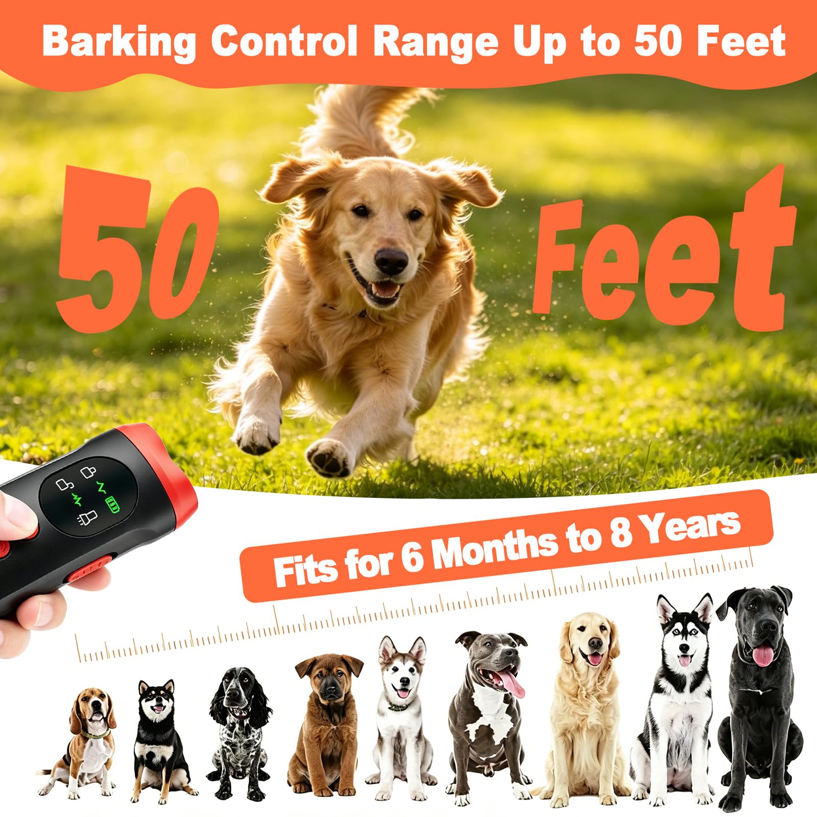 Dispositivo antiladridos para perros, disuasorio ultrasónico de ladridos de perro, alcance de 35 pies, dispositivo de control de ladridos recargable con pantalla HD y linterna LED, seguro