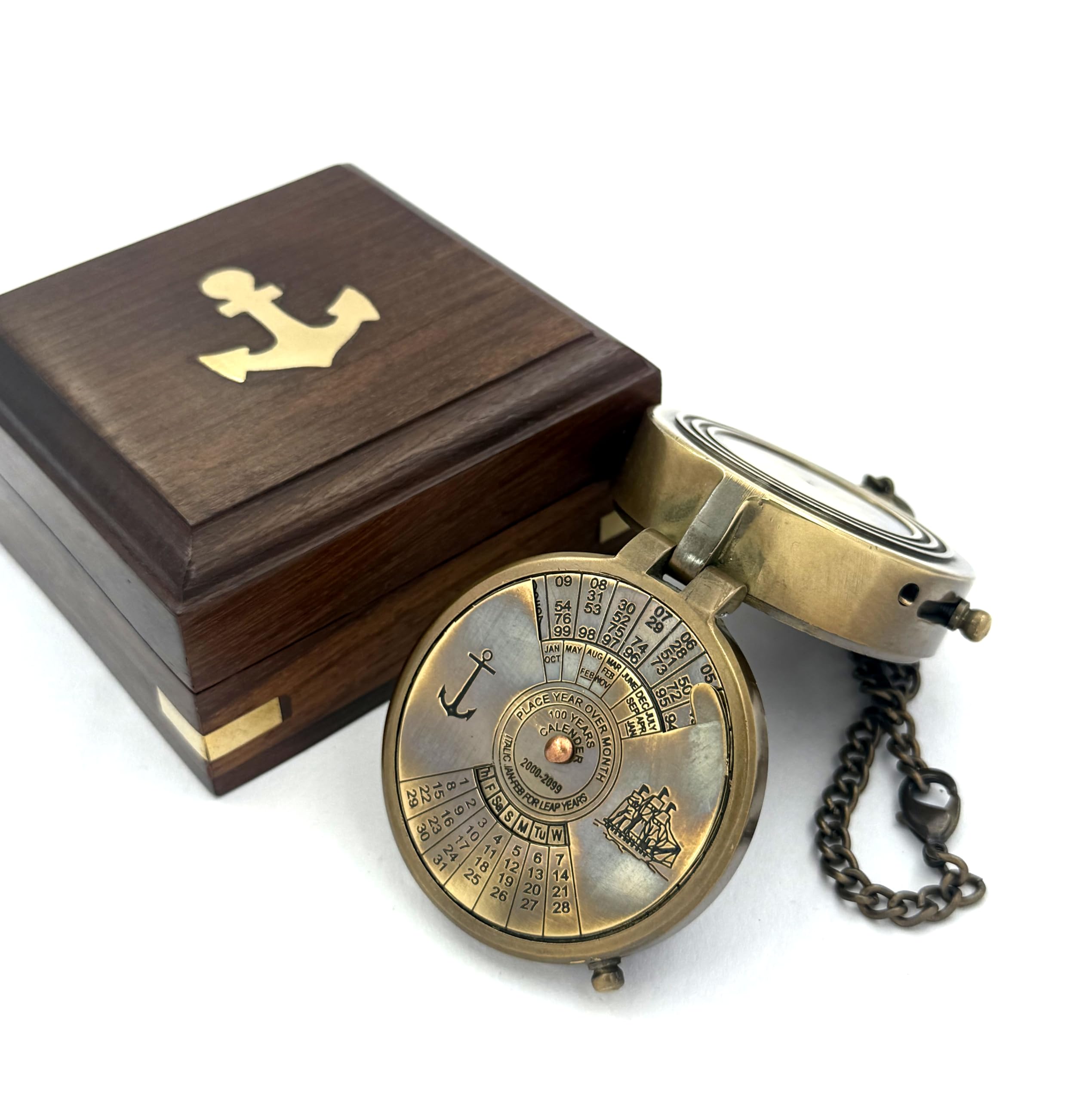 Pocket Calendar Compass, Camping Travelling Equipment, Boat Compass, Engraved Brass Compass, Home Decor, Gifts for Kids Children Teen Family, Nautical Navy Compass-picture-15