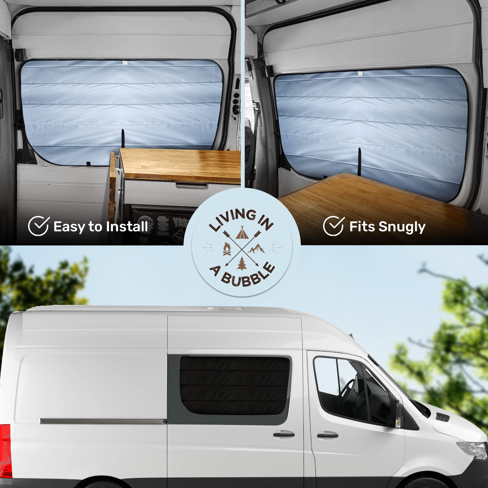 Living in a Bubble Insulated Blackout Sliding Door Window Cover for Mercedes Sprinter NCV3 & VS30, 2007-23, All-Weather Sprinter Van Accessories, Vanlife Must Have Sun Shade and Van Life Essentials