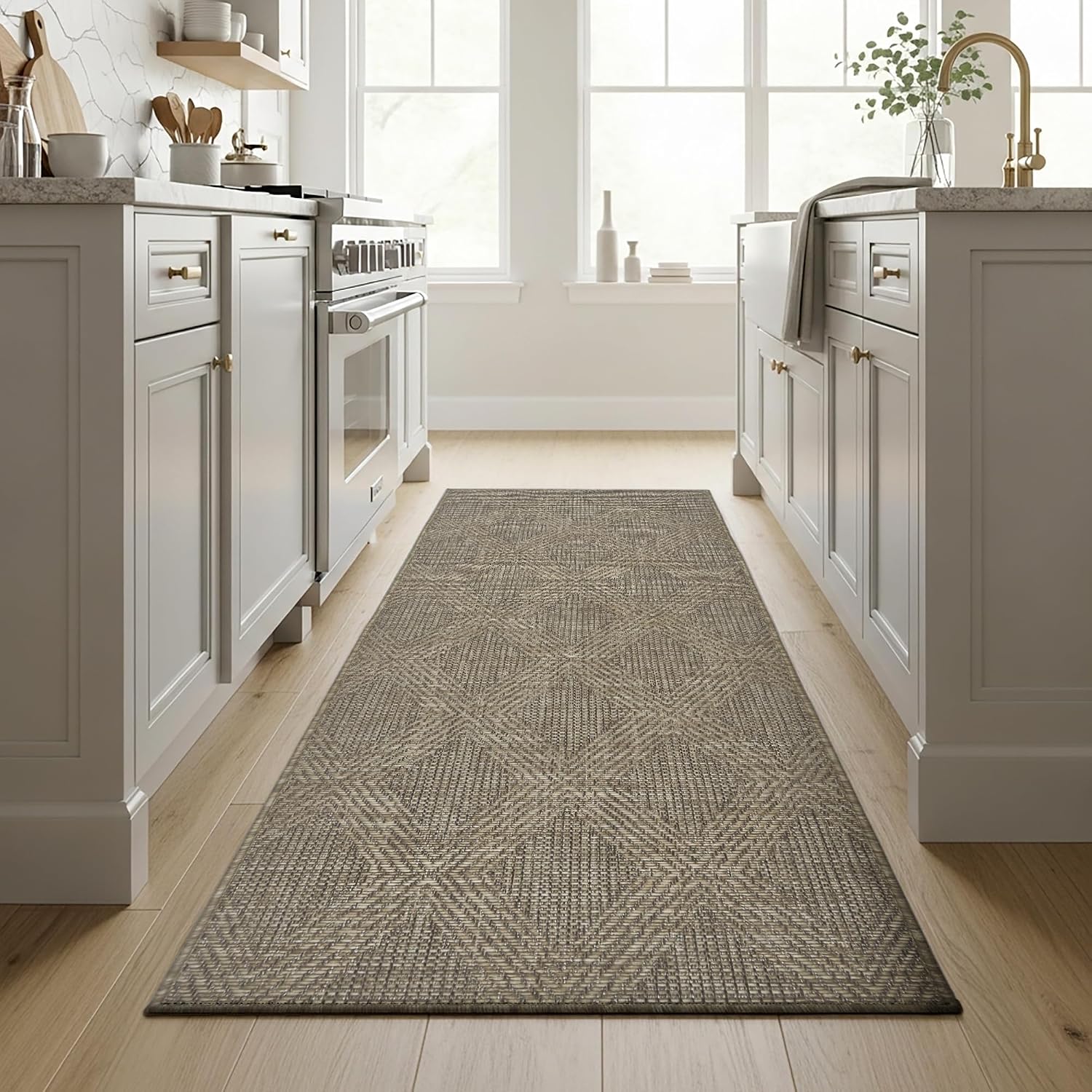 Thomasville Nomad Flatweave Area Rug by Gertmenian - 2x6 Ft Runner, Stain & UV Resistant Carpet, Deck, Patio, Poolside & Mudroom - Lockhart Beige, 26752
