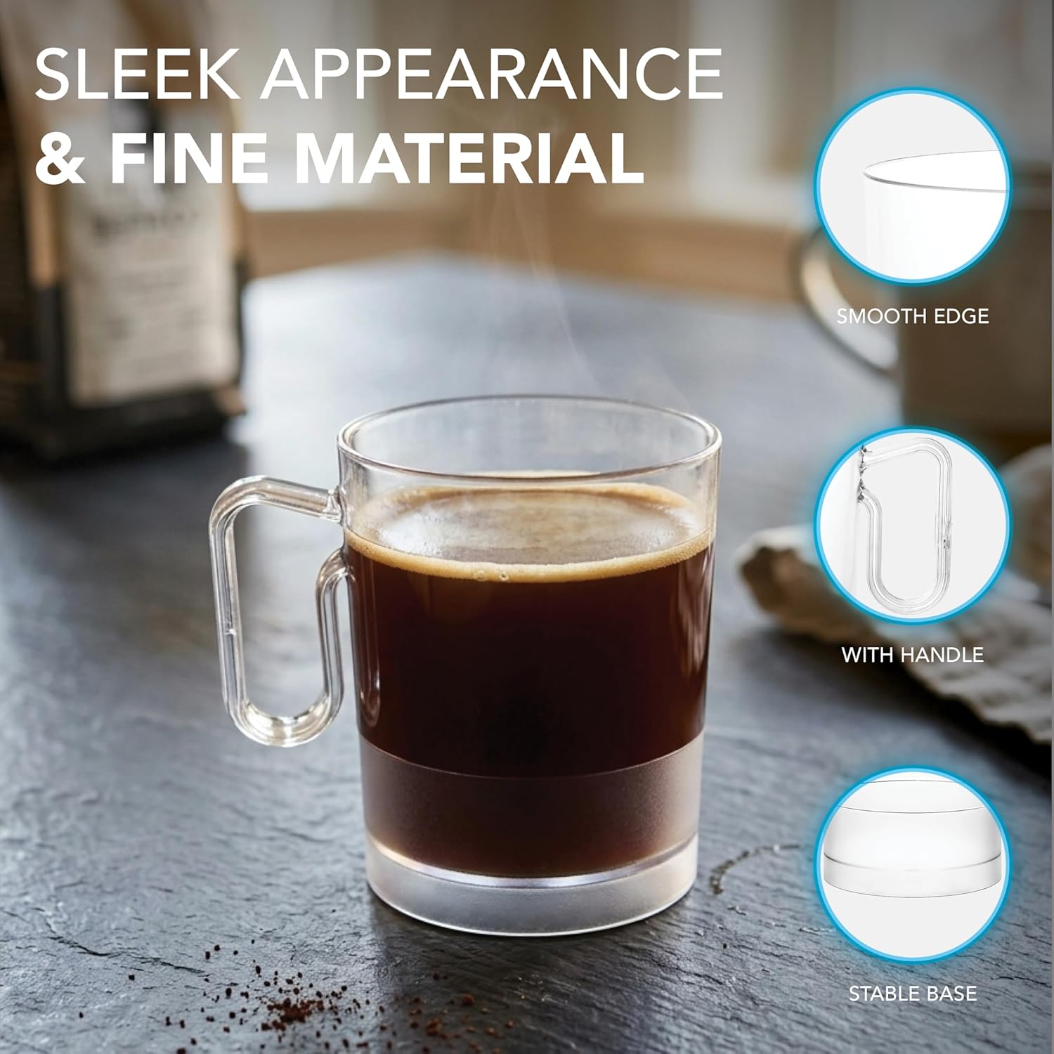 Party Essentials Bistro Hard Plastic Coffee Cup/Tea Mug w/Handle, 40 Count, 8-Ounce, Clear