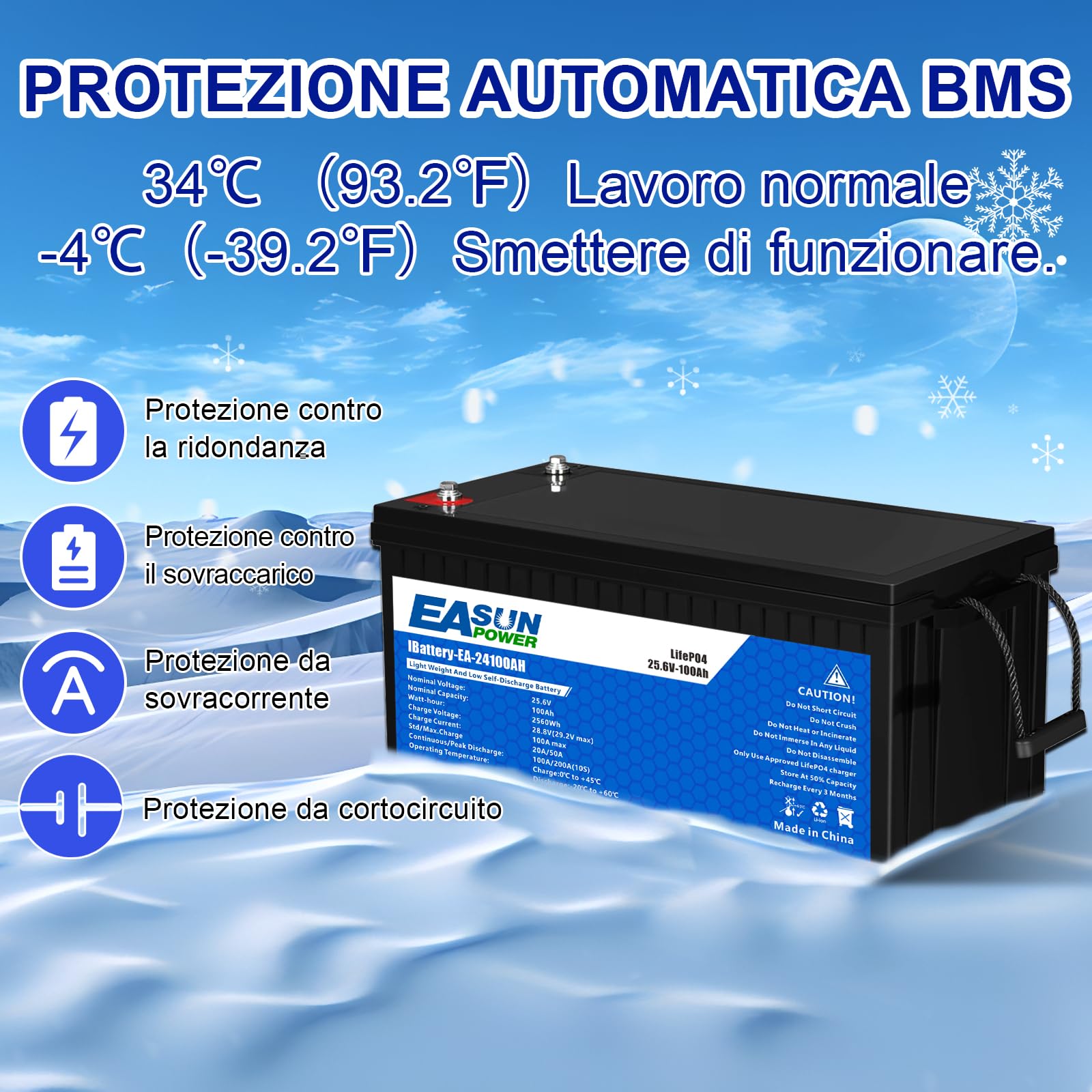 POWLAND Batteria LiFePO4 24V 100Ah con Oltre 6000 Cicli di Profondità,Batteria Litio 24V e di Protezione BMS, Perfetta per Marine, Pannello Fotovoltaico, Casa