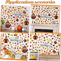 Vista 6 de Eersida 142 calcomanías de pared de Acción de Gracias, pavo, calcomanías de pared de hojas de otoño, calcomanías de pavo y hojas de arce, decoración