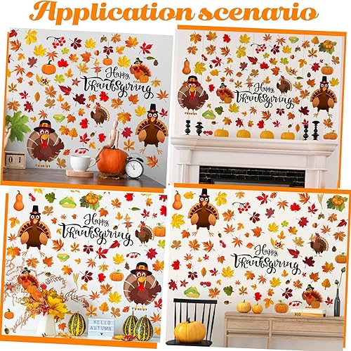Miniatura 6 de 142 calcomanías de pared de otoño para Acción de Gracias, hojas de otoño, decoración de hojas de pavo, hojas de arce, decoración de pared para el