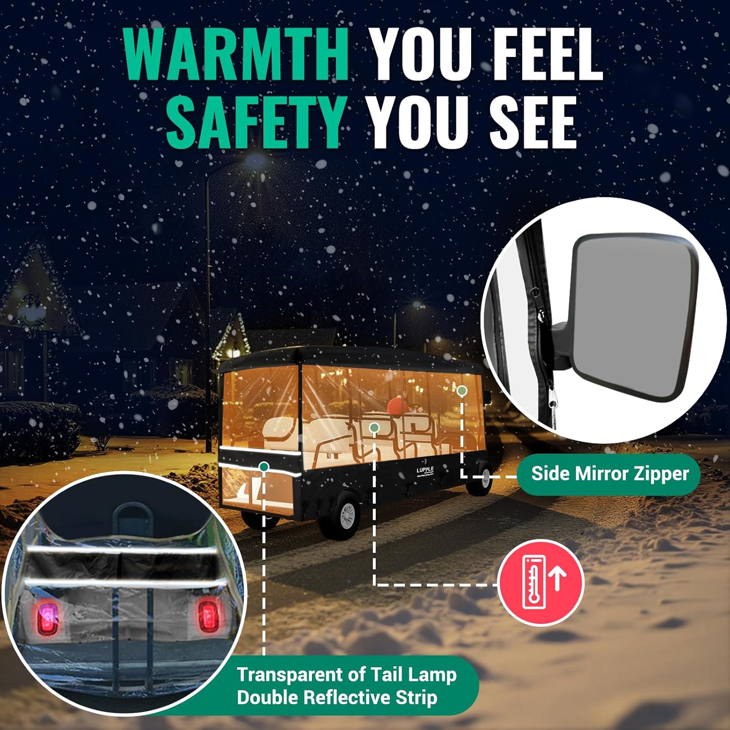 Universal Golf Cart Rain Cover, 6 8 Passenger Enclosure for EZGO, Club Car, Yamaha, ICON, Long Roof Compatible, All-Weather Rain Protection, Fast Install Keep Warm in Winter