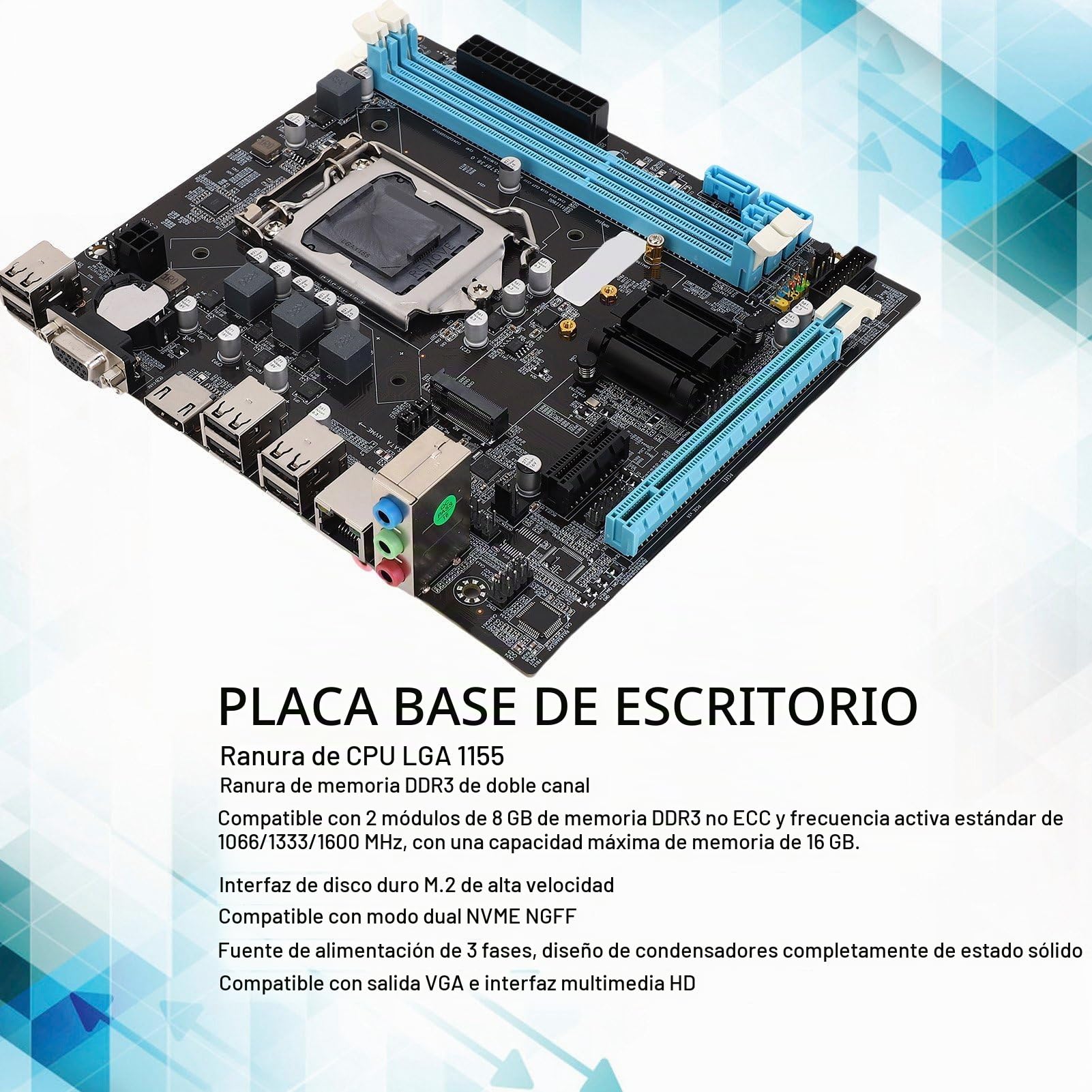 Lazmin112 Placa Base para Juegos H61 LGA 1155, Placa Base para Computadora Micro ATX, con Ranuras, DDR3 de Doble Canal, Placa Base de Escritorio para LGA1155 Socket I3 I5 I7