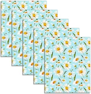 Whaline 18 x 22 Inch Boho Daisy Cotton Craft Fabric Bundles 5Pcs Blue Watercolor Daisy Flower Fat Quarters Quilting Patchwork Squares Floral Sewing Fabrics for DIY Handmade Craft Home Party Decor