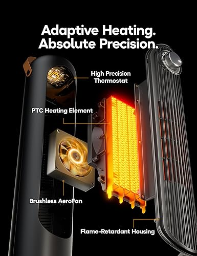 Miniatura 7 de Calentador eléctrico para uso en interiores, calentador portátil de 1500 W de 24 pulgadas con protección contra sobrecalentamiento y vuelco,