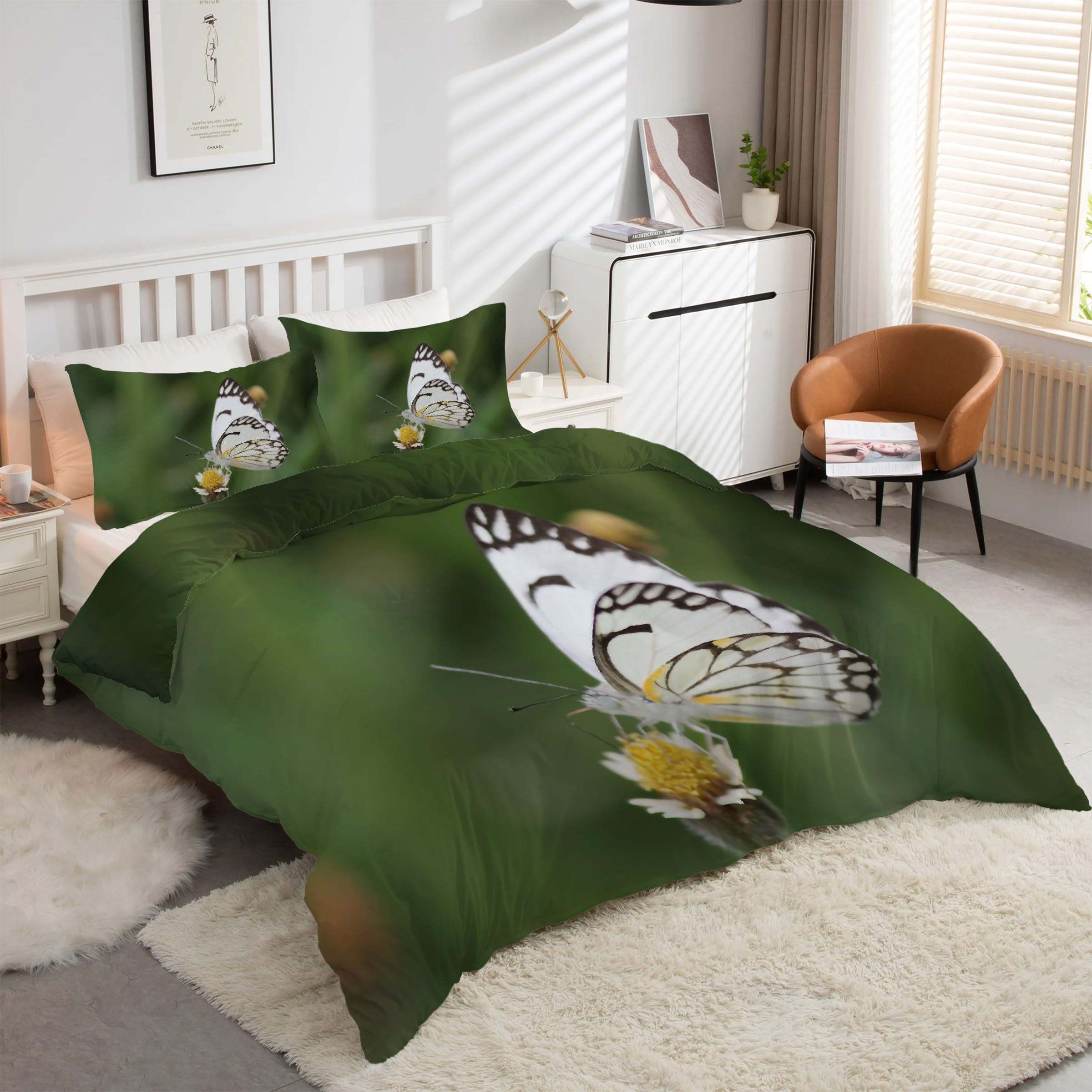 Parure de lit fleurs papillons 200x200 cm pour une chambre printanière et fraîche